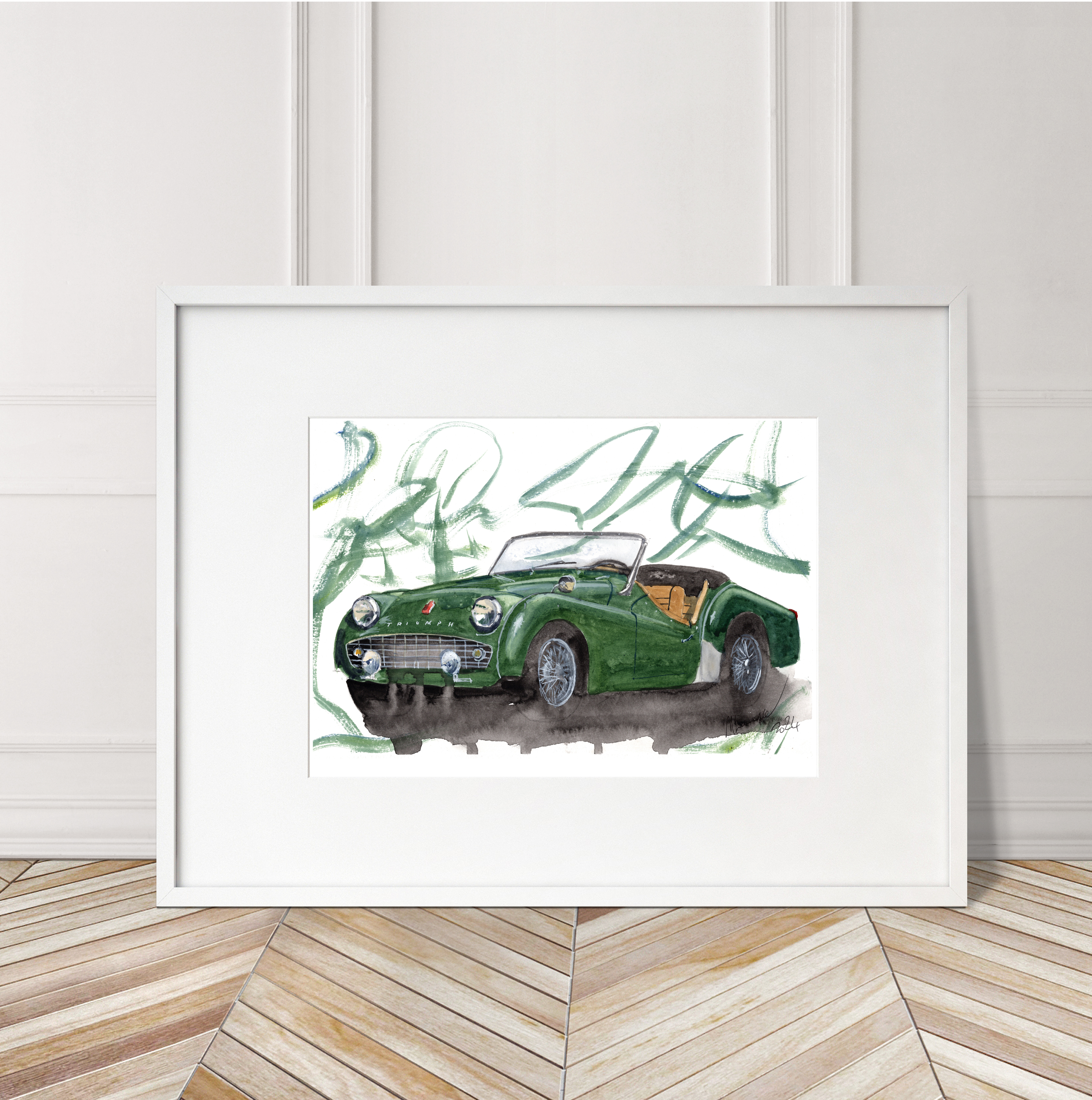 Triumph TR3 Print. Triumph TR3 Poster. Gifts For Him. Hand Painted Art. birthday gift