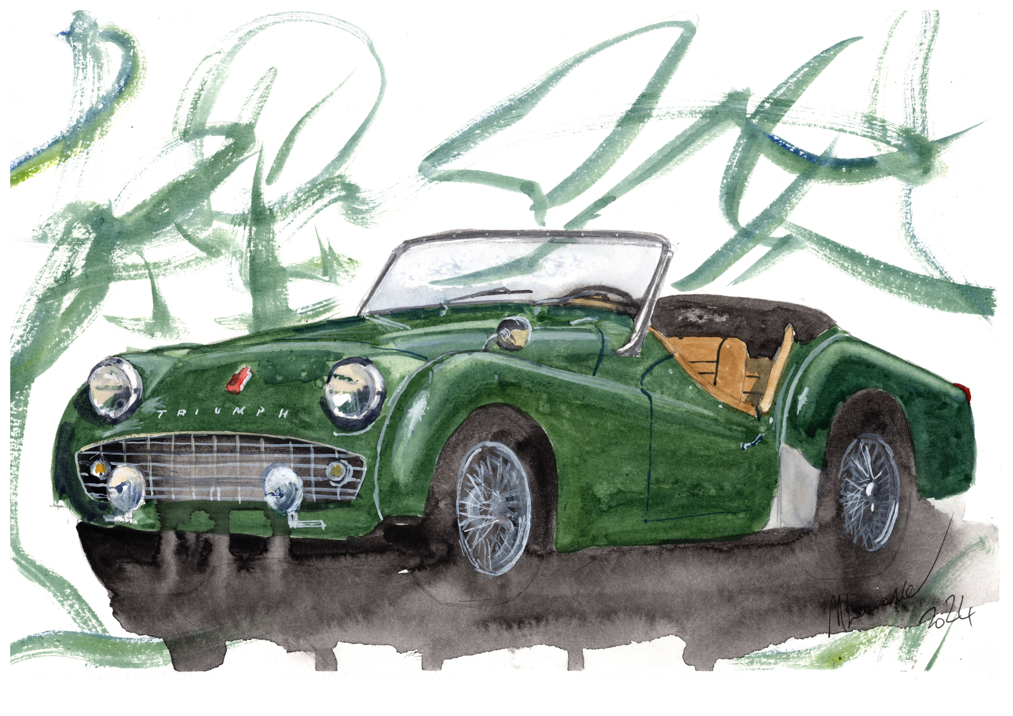 Triumph TR3 Print. Triumph TR3 Poster. Gifts For Him. Hand Painted Art. birthday gift