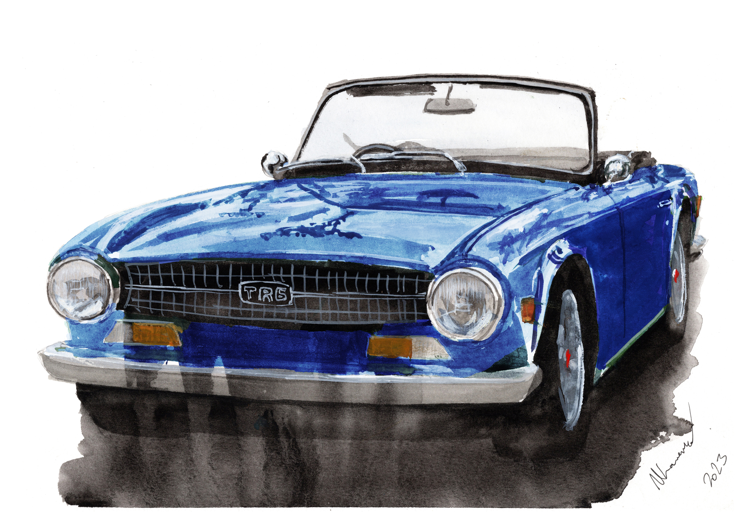 Triumph TR6 Print. Triumph TR6 Poster. Gifts For Him. Hand Painted Art. birthday gift