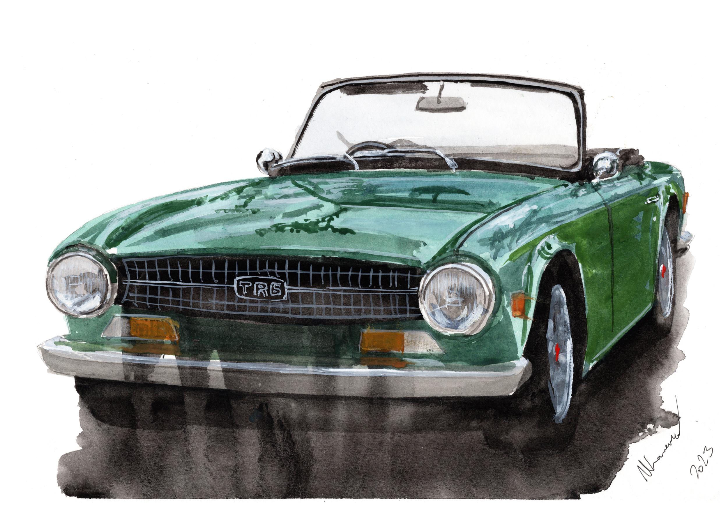 Triumph TR6 Print. Triumph TR6 Poster. Gifts For Him. Hand Painted Art. birthday gift