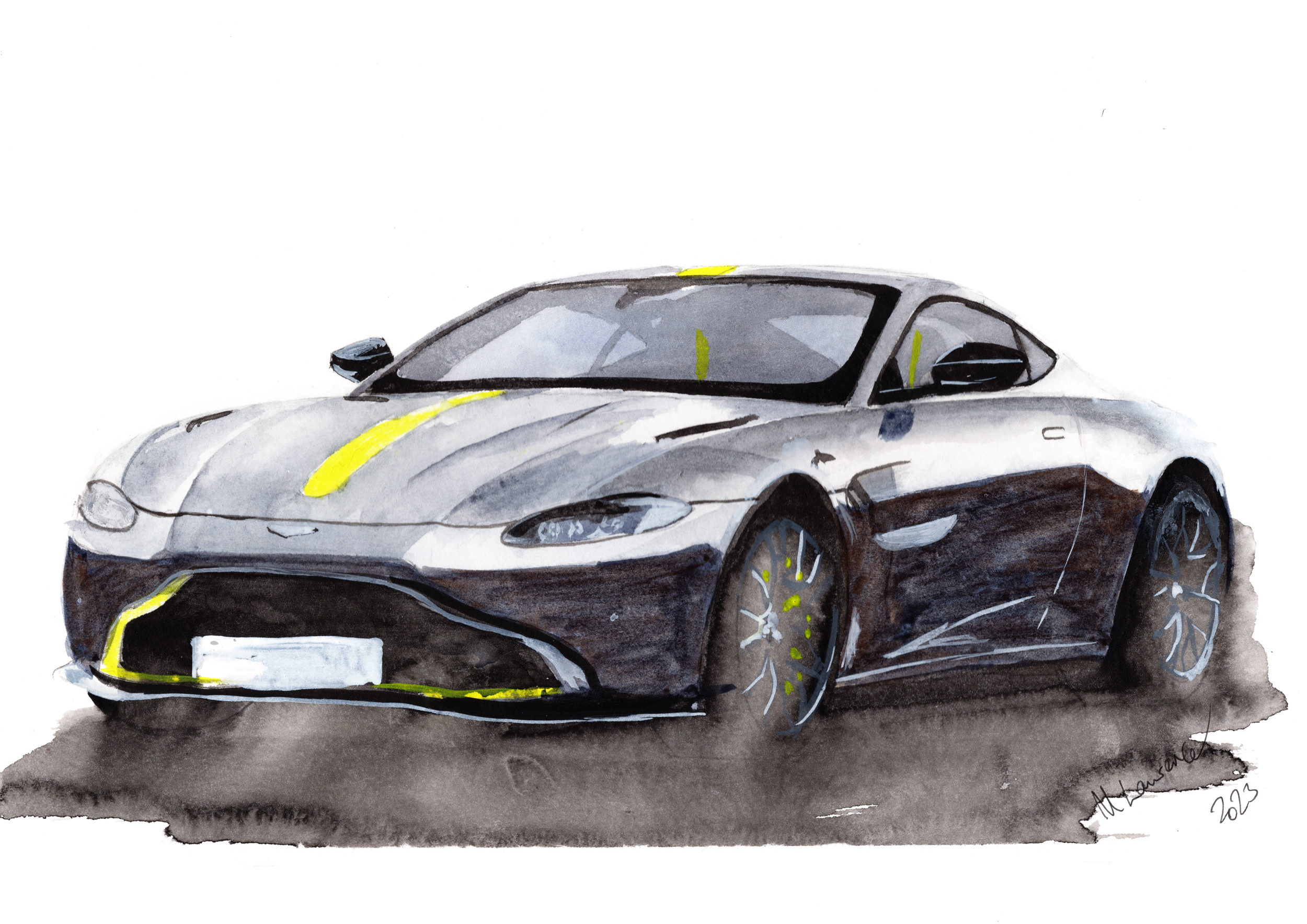 Aston Martin Vantage Print. Aston Martin Vantage Poster. Gifts For Him. Hand Painted Art. birthday gift