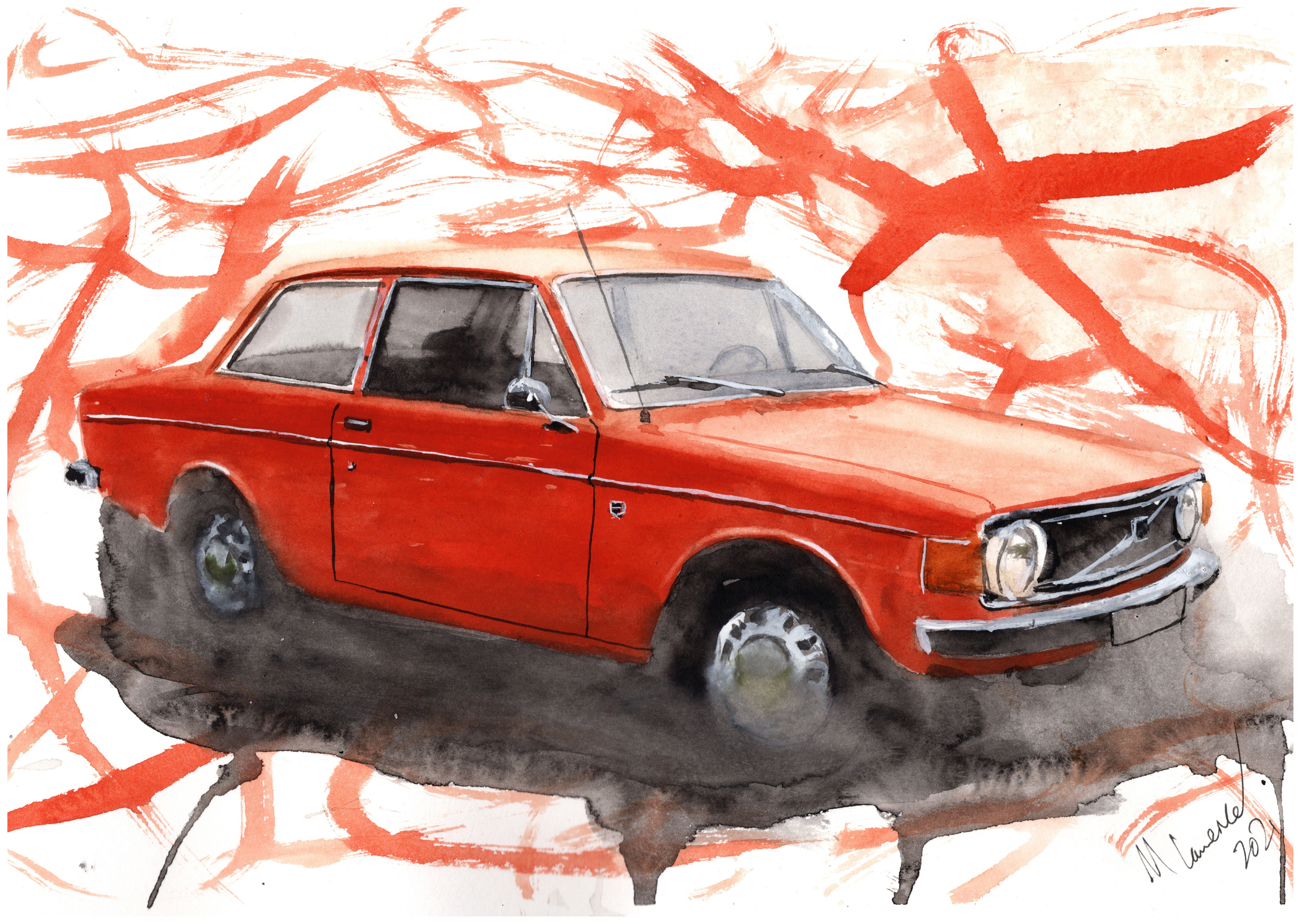 Volvo 142 Print. Volvo 142 Poster. Gifts For Him. Hand Painted Art. birthday gift