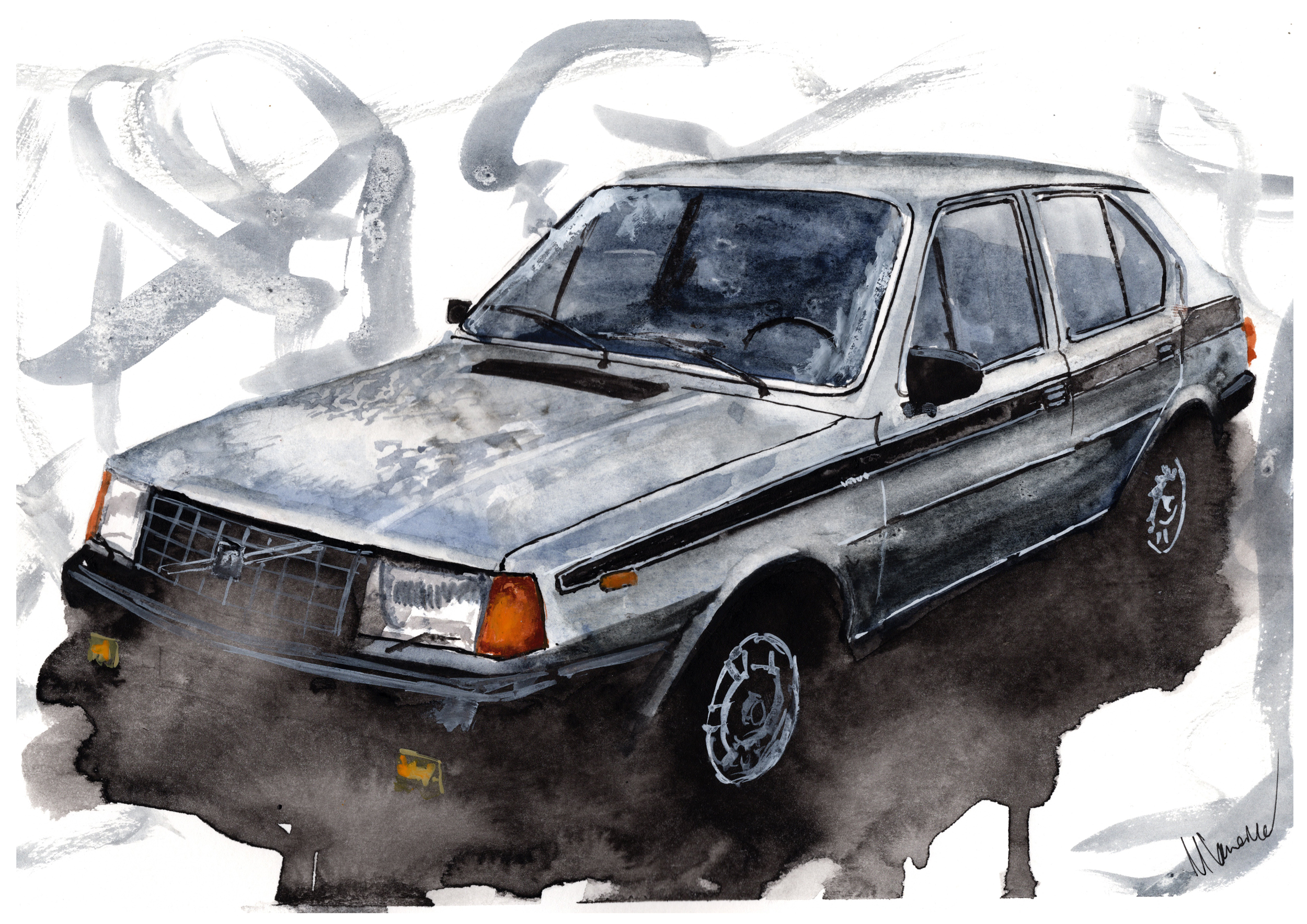 Volvo 340 Print. Volvo 340  Poster. Gifts For Him. Hand Painted Art. birthday gift