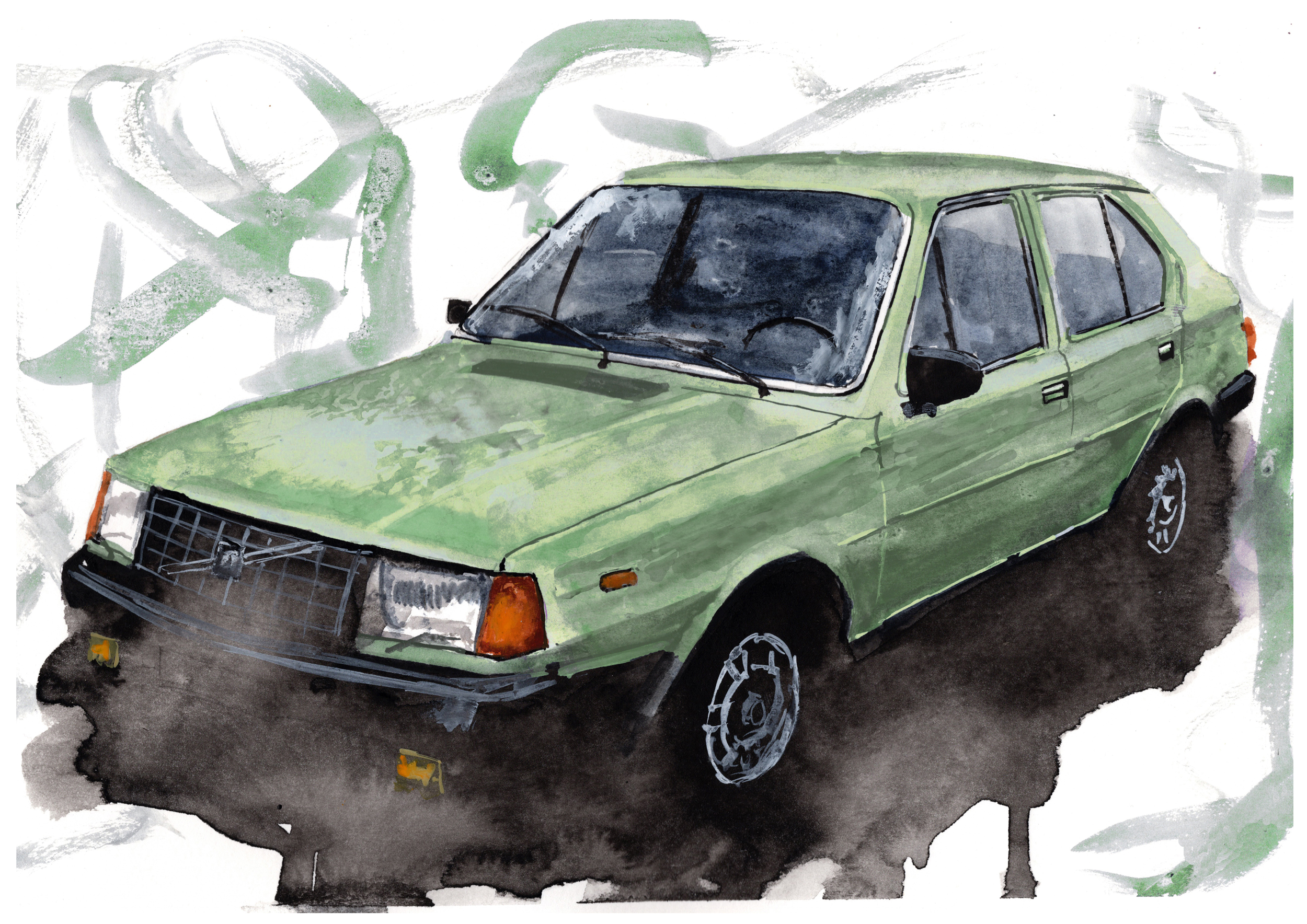 Volvo 340 Print. Volvo 340 Poster. Gifts For Him. Hand Painted Art. birthday gift