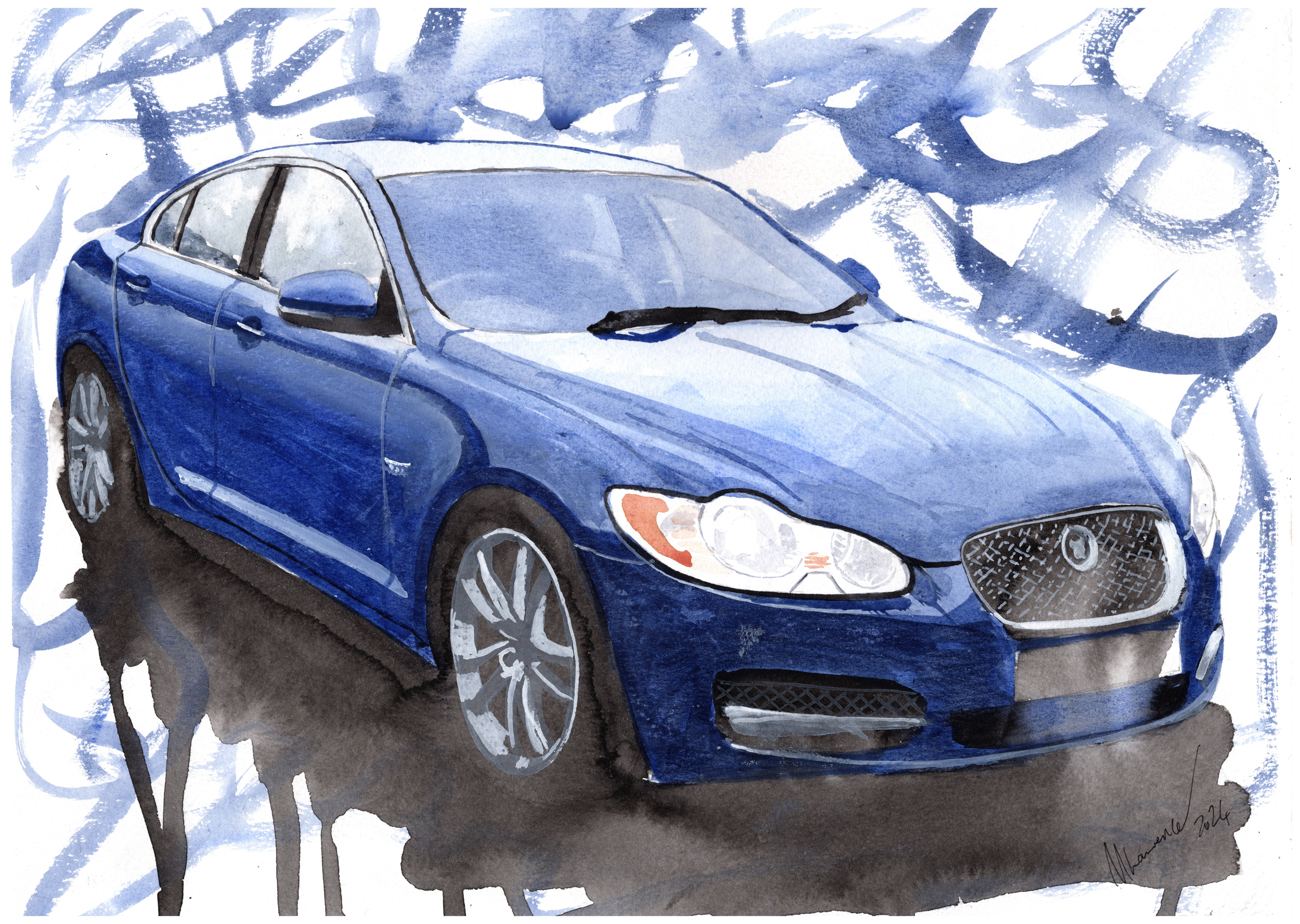 Jaguar XF Print. Jaguar XF Poster. Gifts For Him. Hand Painted Art. birthday gift