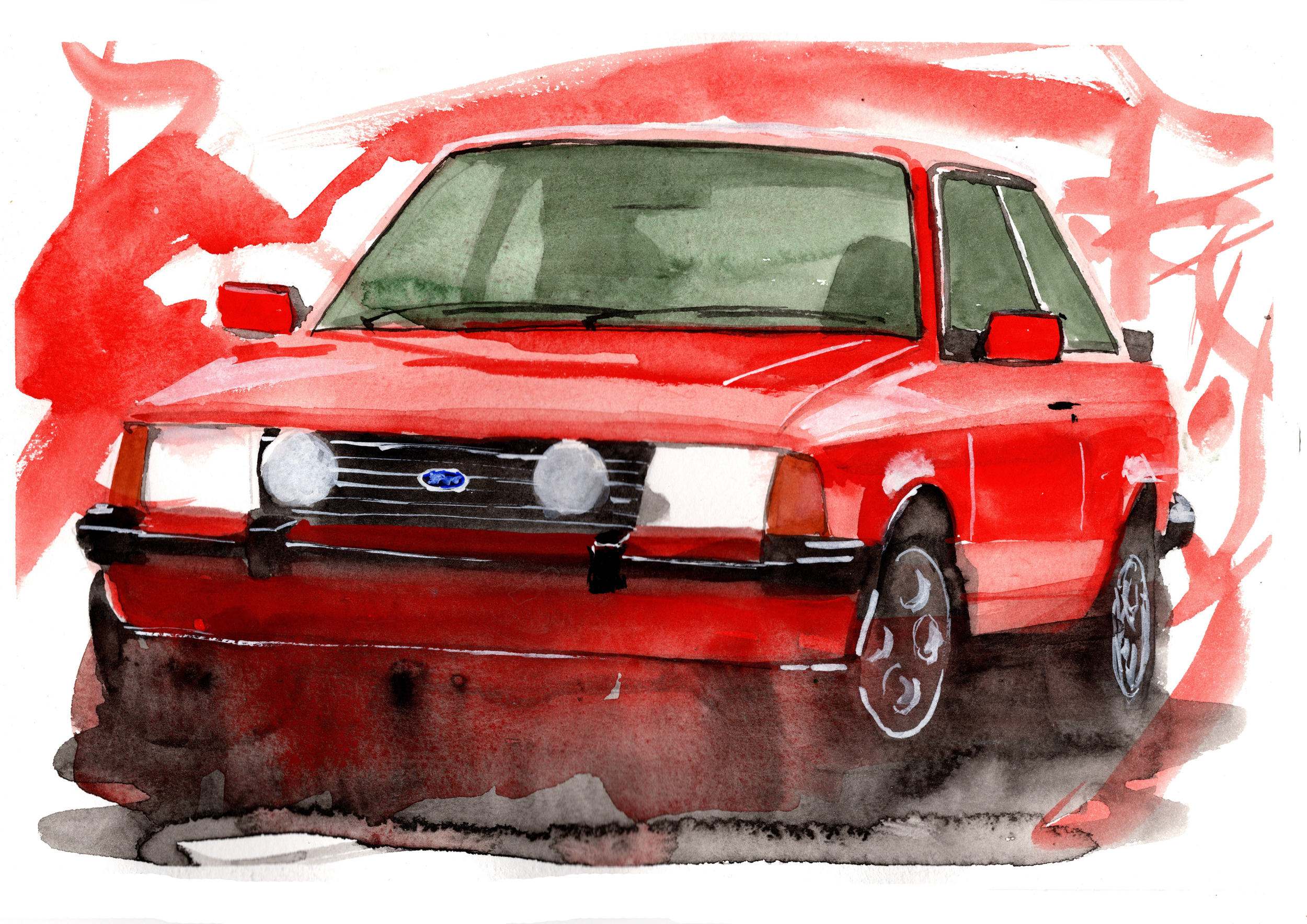 Ford Escort XR3i Print. Ford Escort XR3i Poster. Gifts For Him. Hand Painted Art. birthday gift