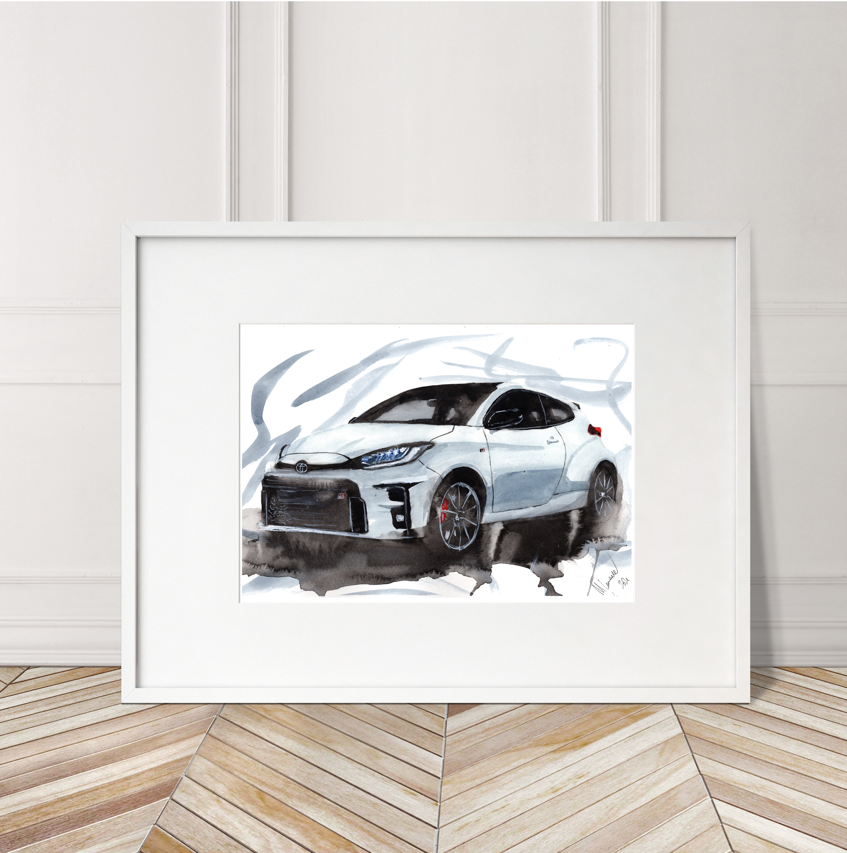 Toyota Yaris Print. Toyota Yaris Poster. Gifts For Him. Hand Painted Art. birthday gift