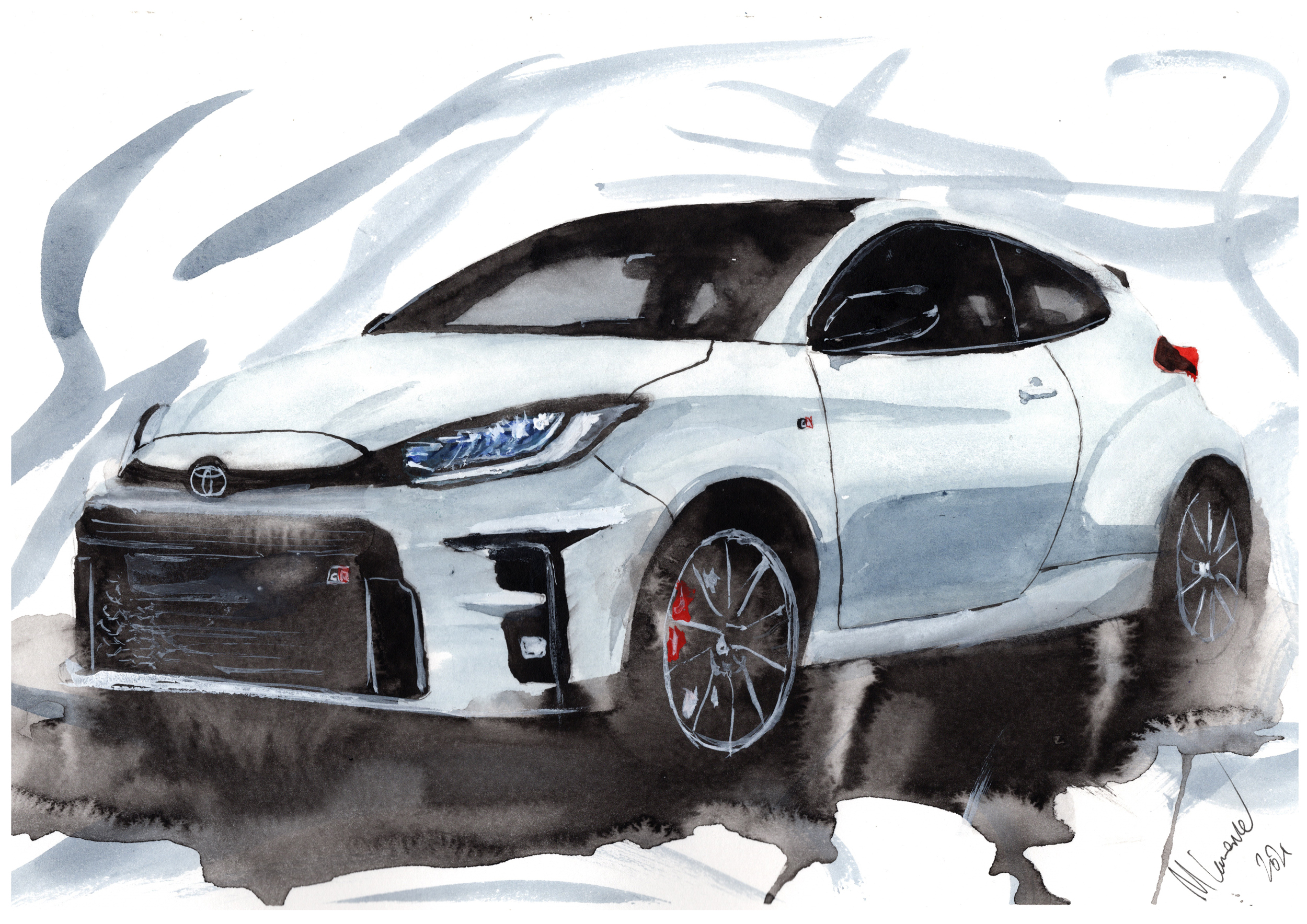 Toyota Yaris Print. Toyota Yaris Poster. Gifts For Him. Hand Painted Art. birthday gift
