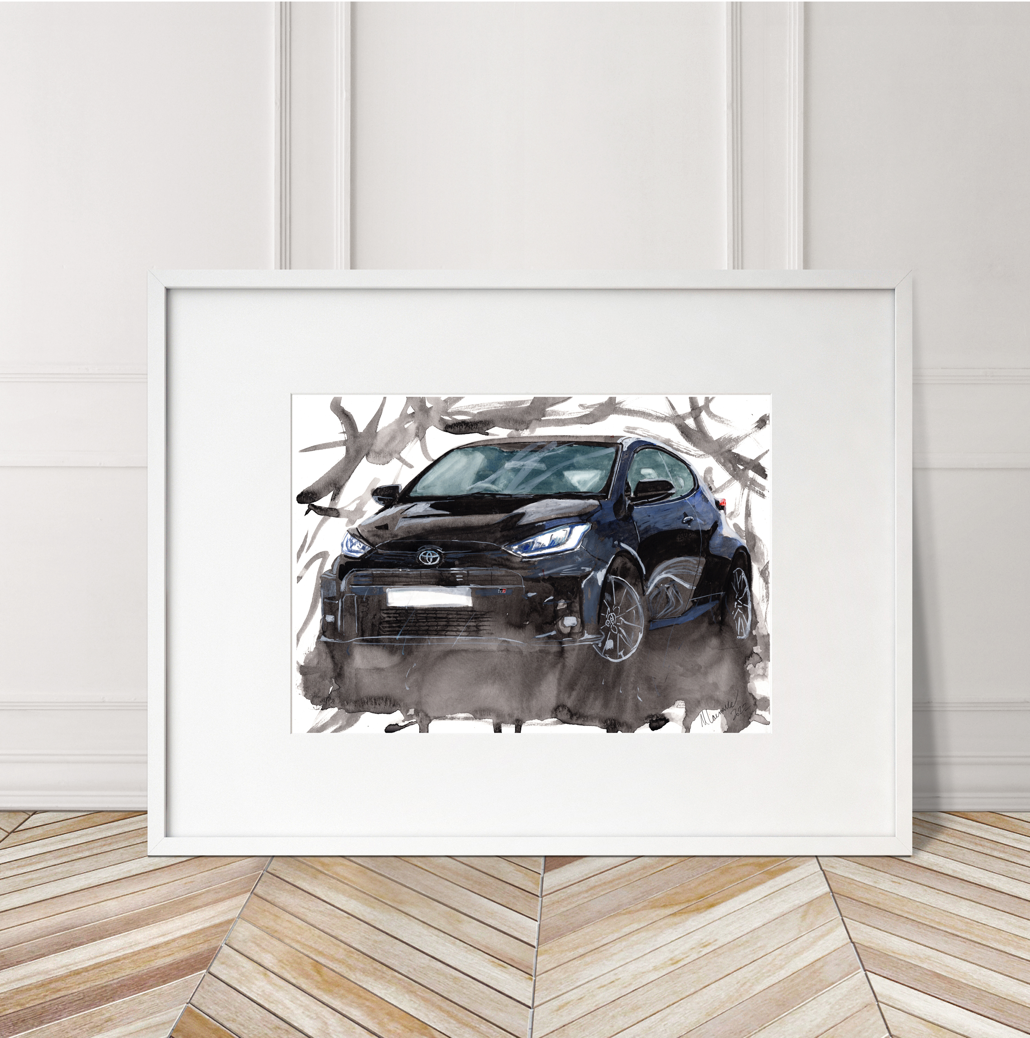 Toyota Yaris Print. Toyota Yaris Poster. Gifts For Him. Hand Painted Art. birthday gift