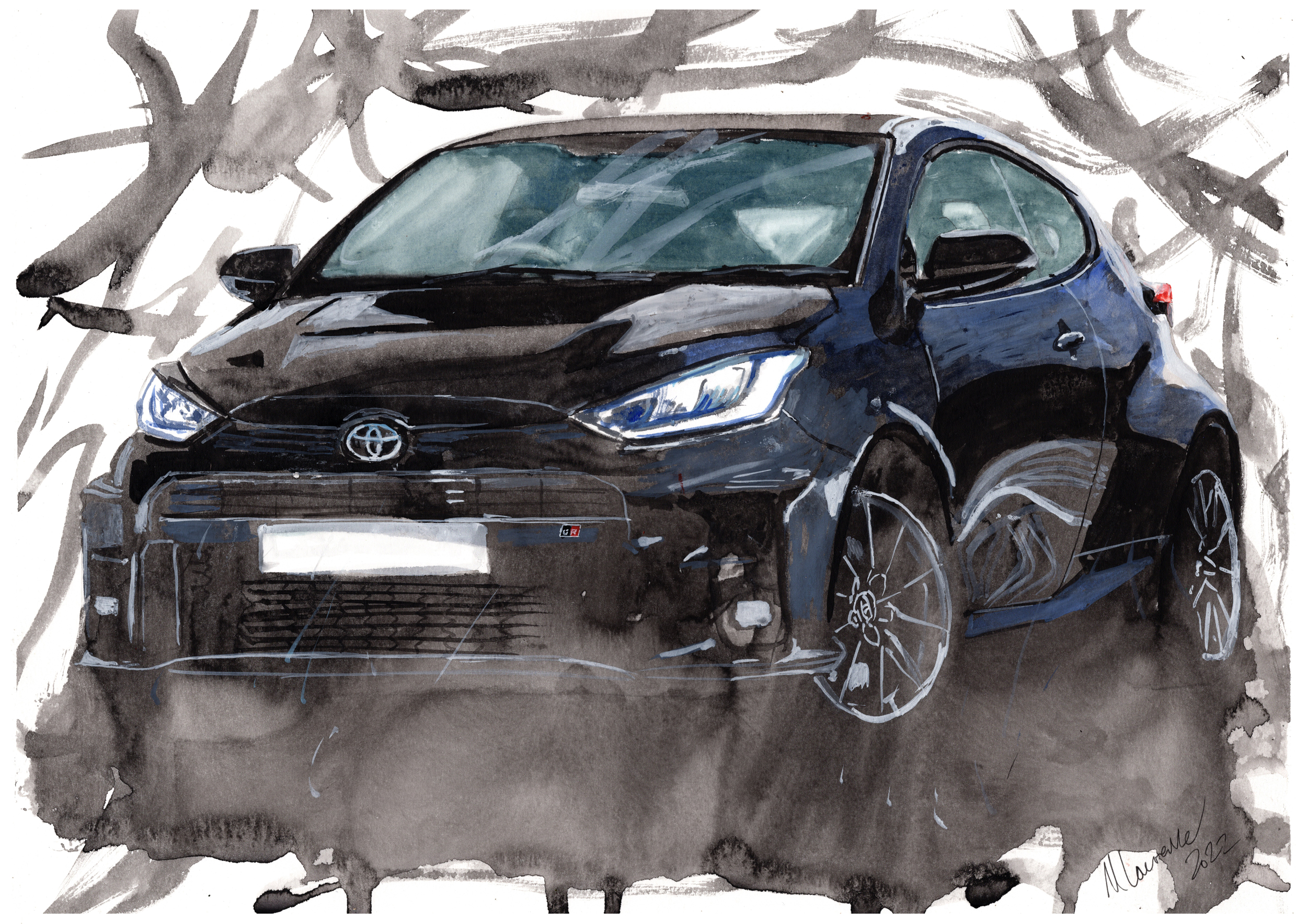 Toyota Yaris Print. Toyota Yaris Poster. Gifts For Him. Hand Painted Art. birthday gift