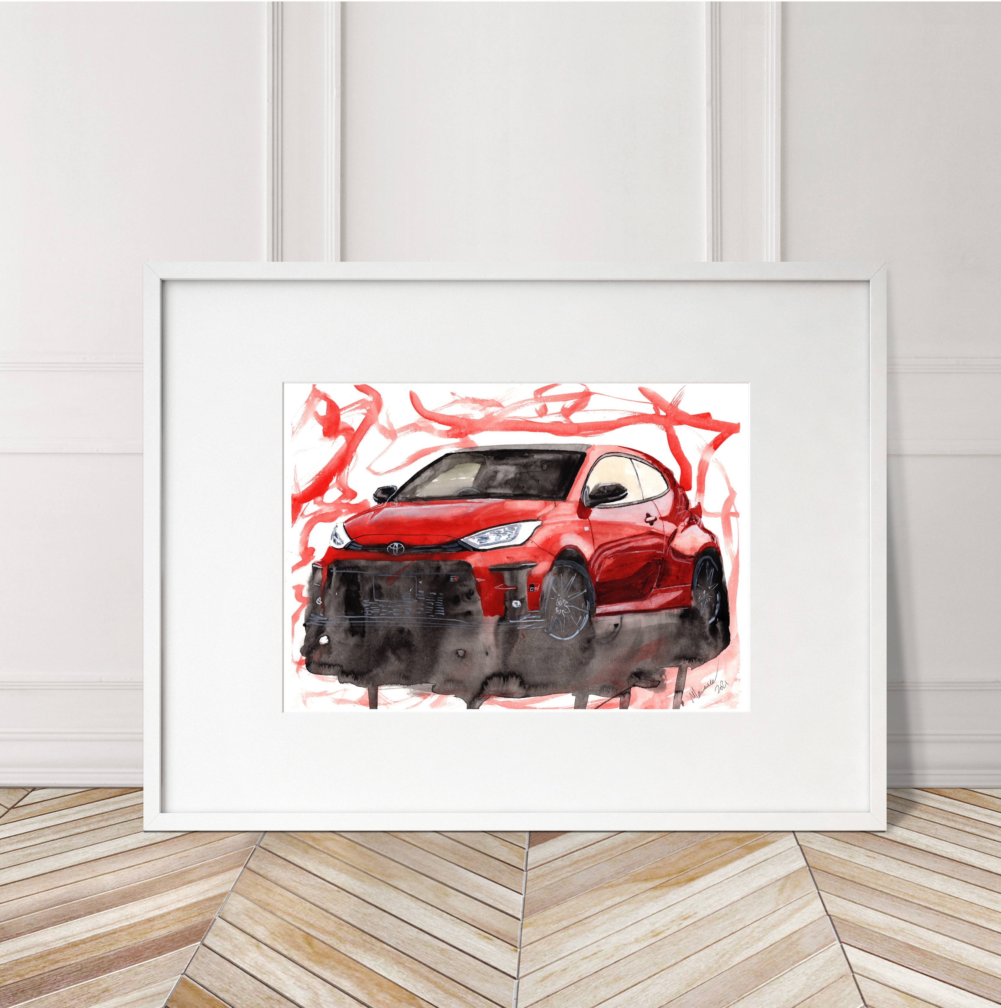 Toyota Yaris Print. Toyota Yaris Poster. Gifts For Him. Hand Painted Art. birthday gift