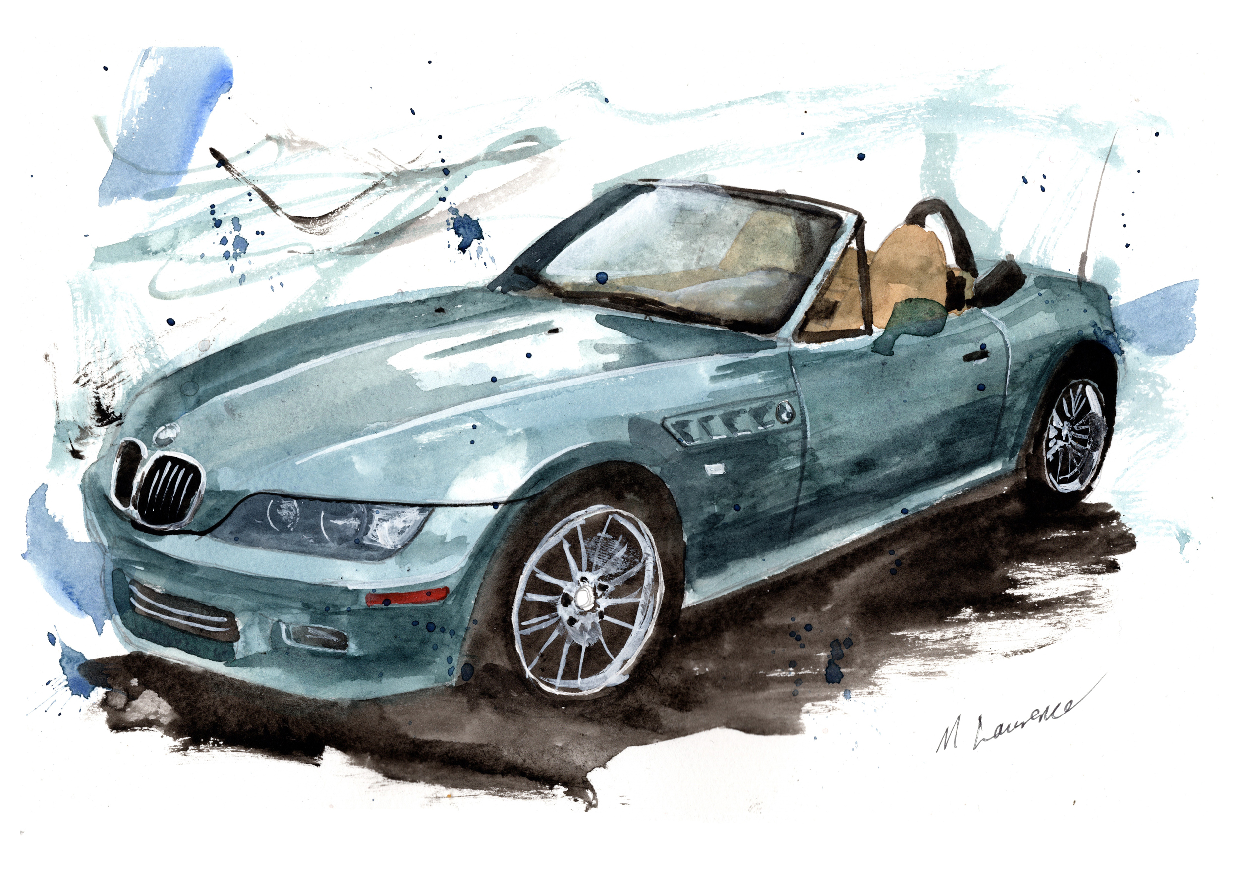 BMW Z3 Print. BMW Z3 Poster. Gifts For Him. Hand Painted Art. birthday gift