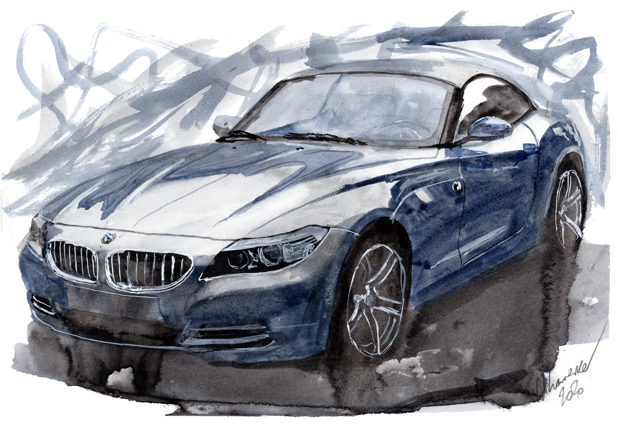 BMW Z4 Print. BMW Z4 Poster. Gifts For Him. Hand Painted Art. birthday gift