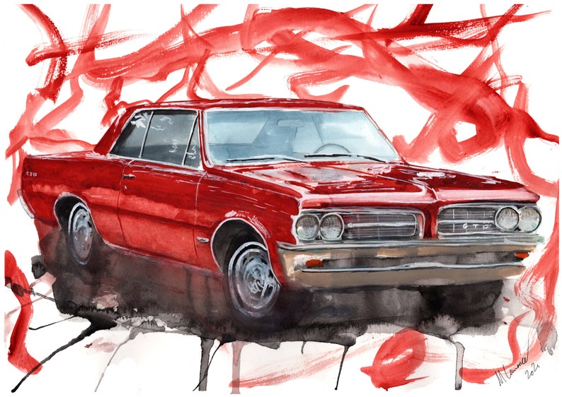 Pontiac GTO Print. Pontiac GTO Poster. Gifts For Him. Hand Painted Art. birthday gift