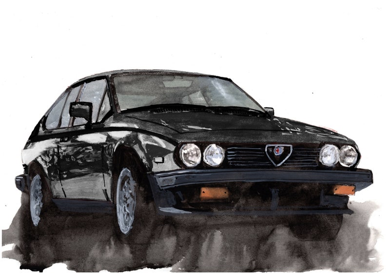 Alfa Romeo GTV6 Print. Alfa Romeo GTV6 Poster. Gifts For Him. Hand Painted Art. birthday gift