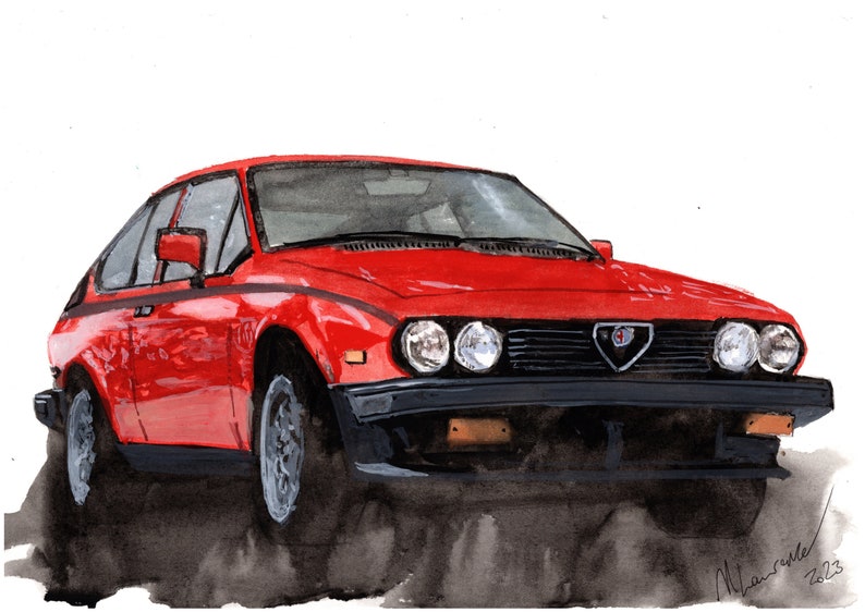 Alfa Romeo GTV6 Print. Alfa Romeo GTV6 Poster. Gifts For Him. Hand Painted Art. birthday gift