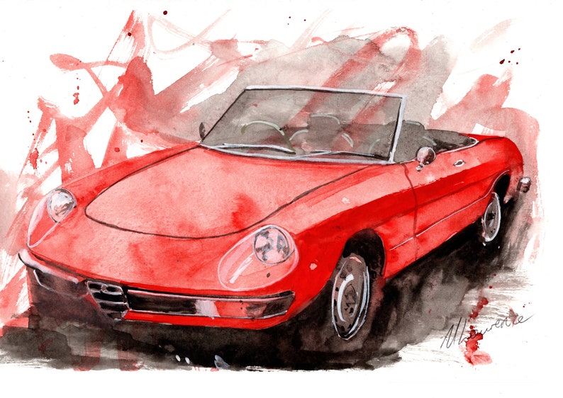 Alfa Romeo Spider Print. Alfa Romeo Spider Poster. Gifts For Him. Hand Painted Art. birthday gift