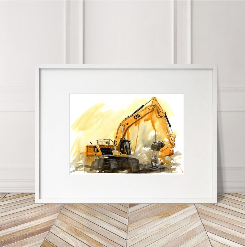 Excavator Print. Cadillac Excavator Poster. Gifts For Him. Hand Painted Art. birthday gift