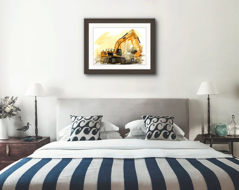 Excavator Print. Cadillac Excavator Poster. Gifts For Him. Hand Painted Art. birthday gift