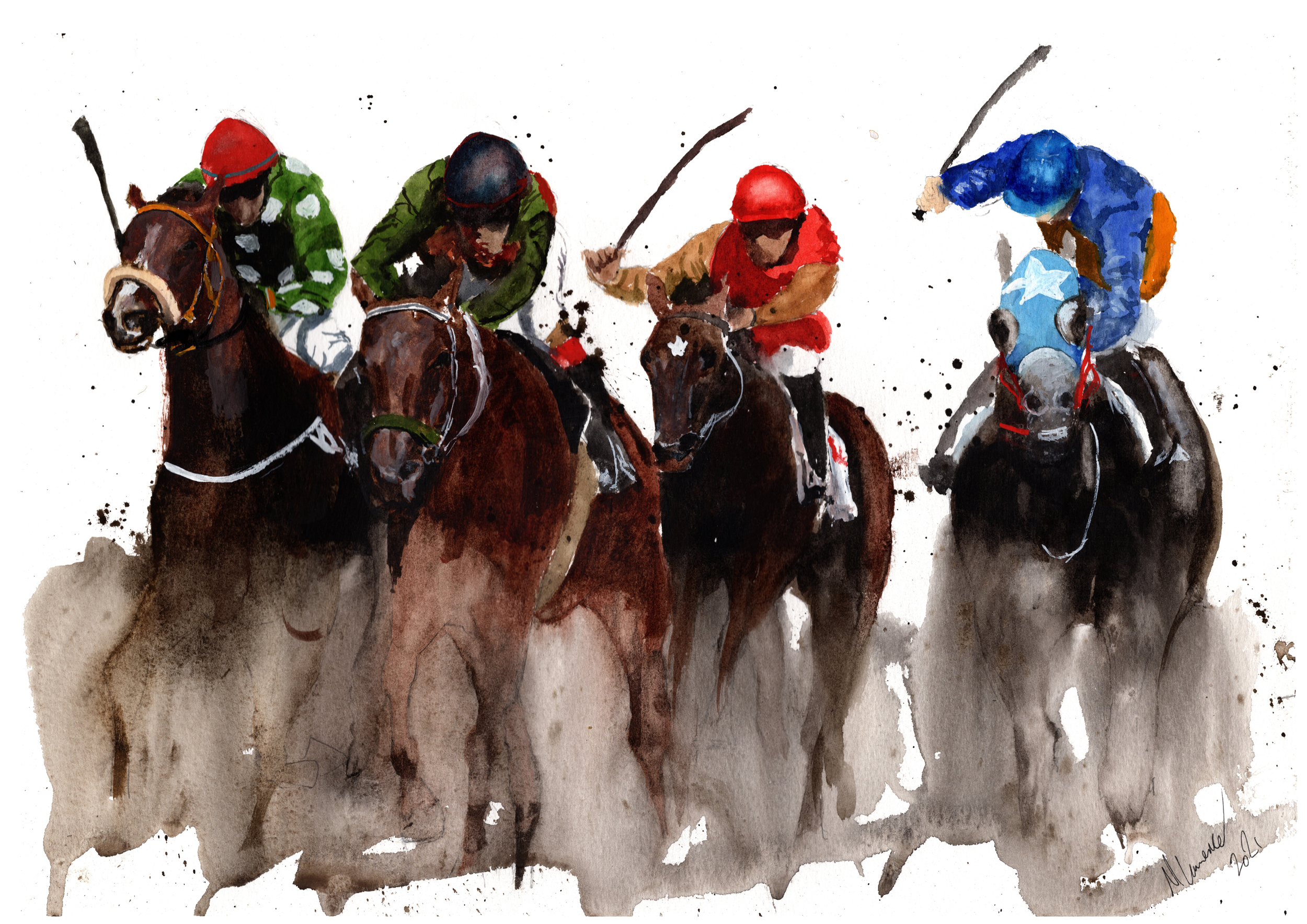 Final Straight Racing Print. Racing Poster. Gifts For Him. Hand Painted Art. birthday gift