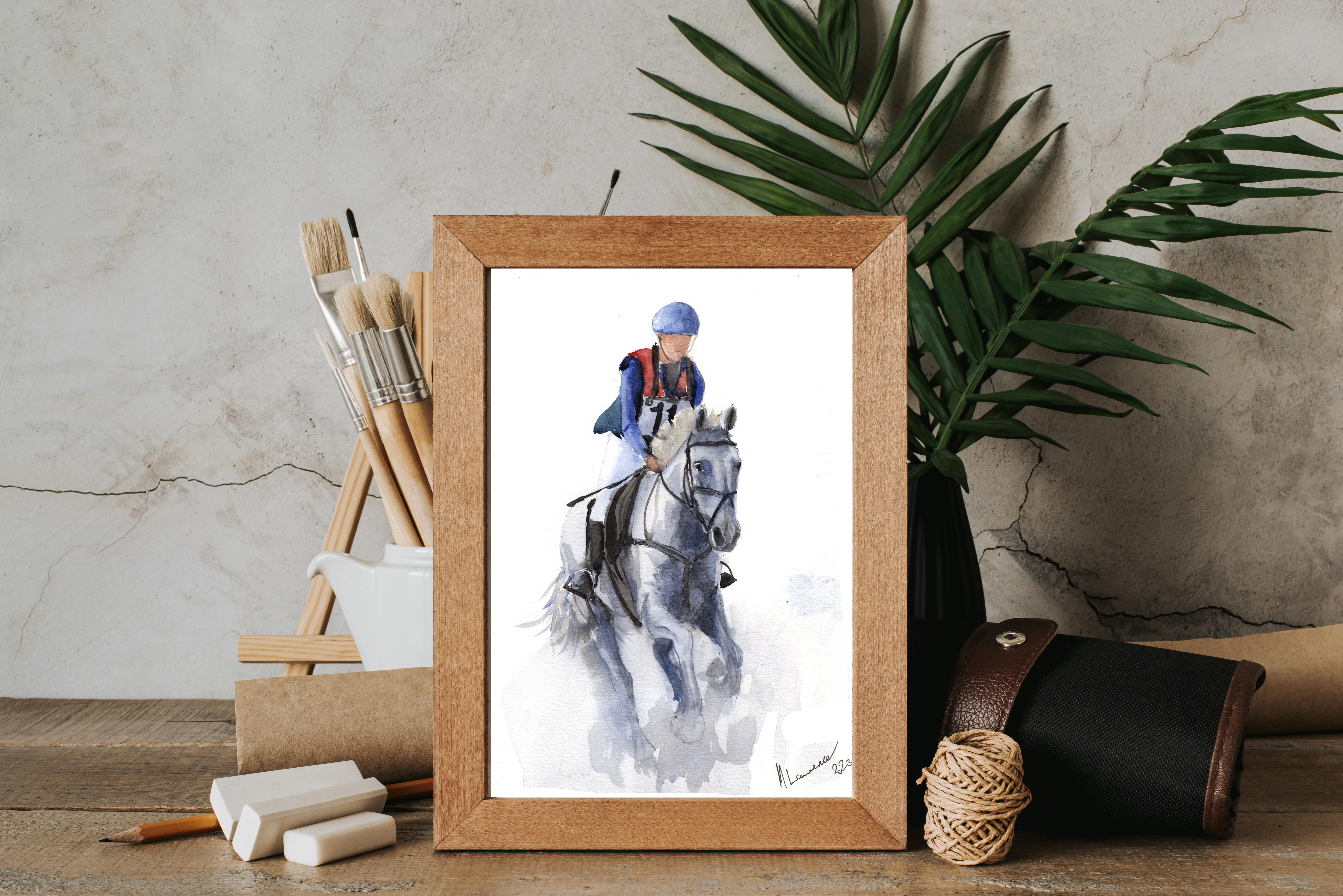Jockey Riding Print. Jockey Riding Poster. Gifts For Him. Hand Painted Art. birthday gift