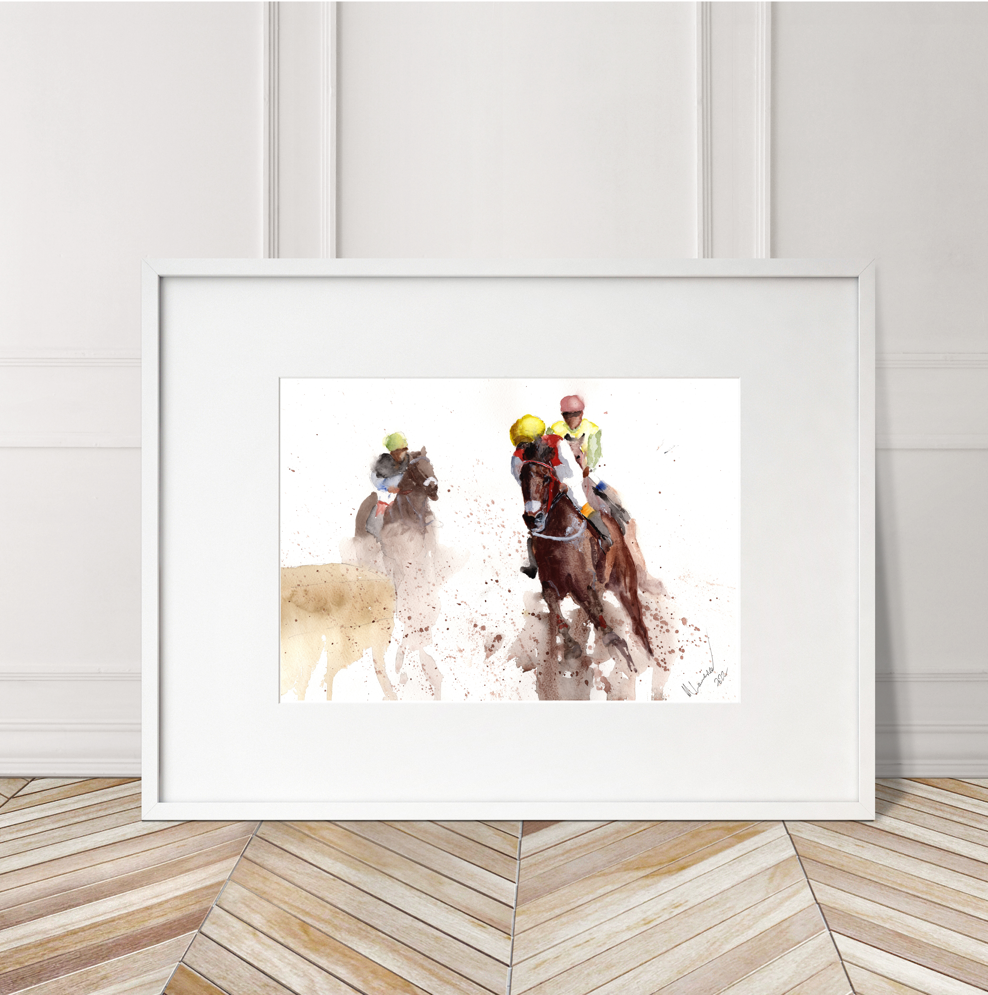 Last Bend Racing Print. Horse Racing Poster. Gifts For Him. Hand Painted Art. birthday gift
