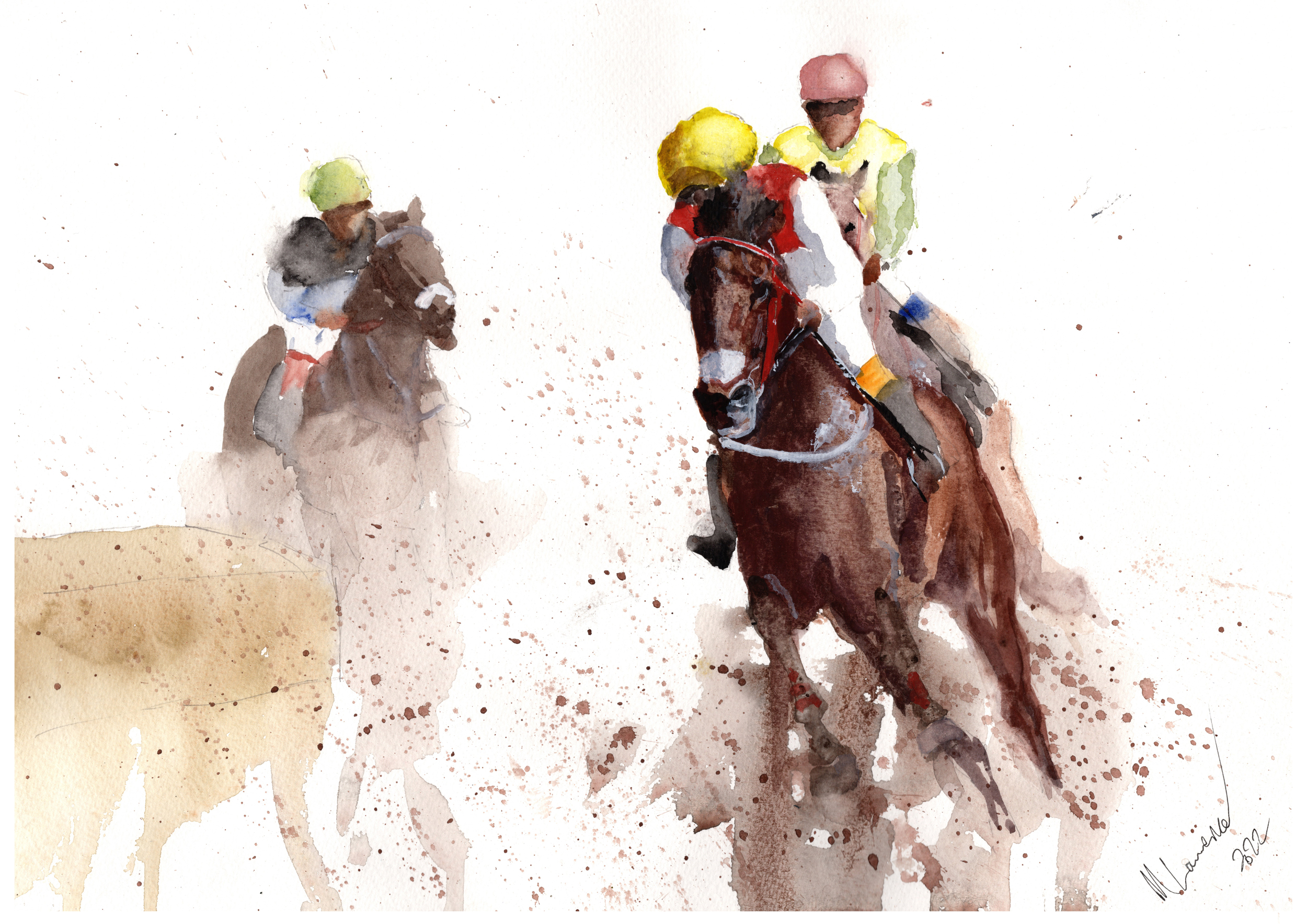 Last Bend Racing Print. Horse Racing Poster. Gifts For Him. Hand Painted Art. birthday gift