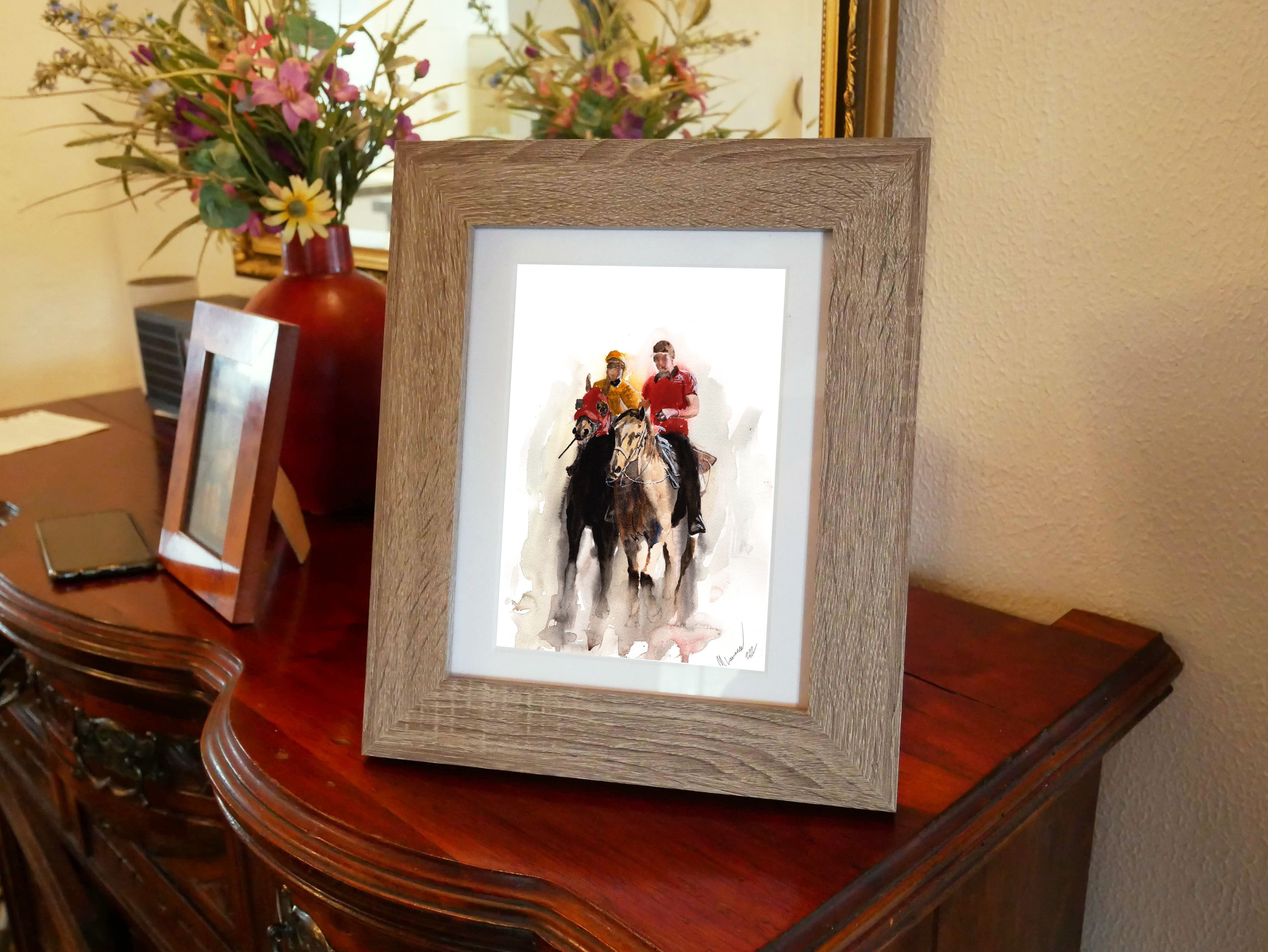 Practice Run Racing Print. Horse Racing Poster. Gifts For Him. Hand Painted Art. birthday gift