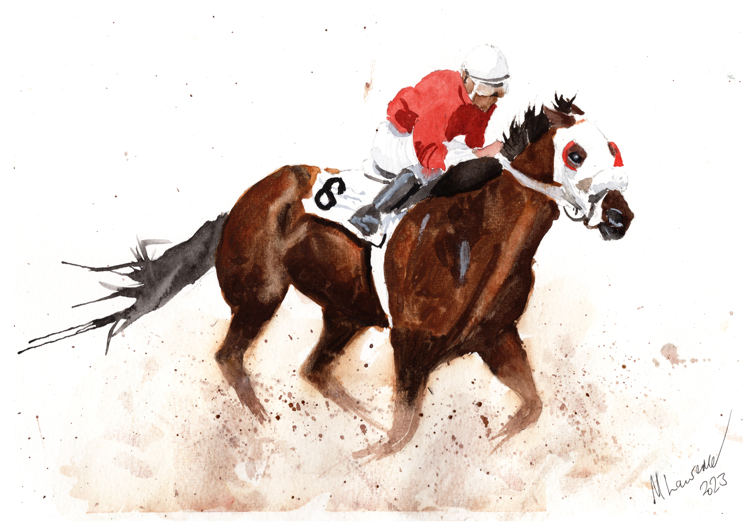 Sprint Racing Print. Horse Racing Poster. Gifts For Him. Hand Painted Art. birthday gift