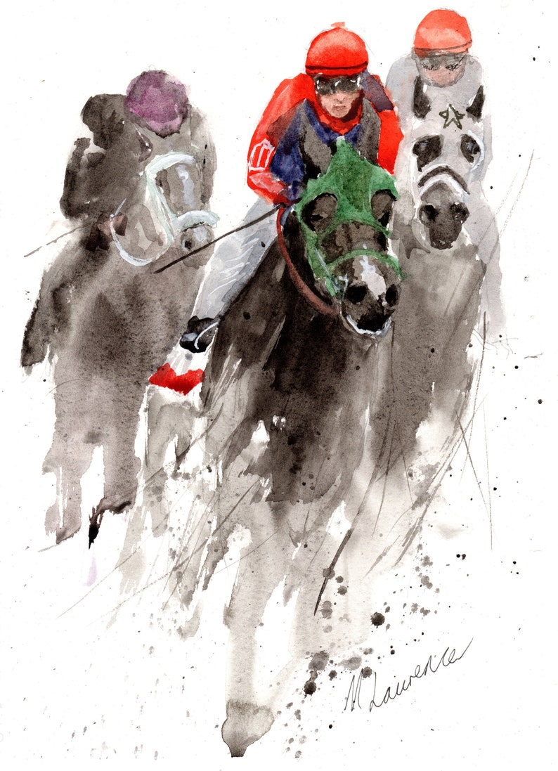 Jockey Racing Print. Jockey Racing Poster. Gifts For Him. Hand Painted Art. birthday gift