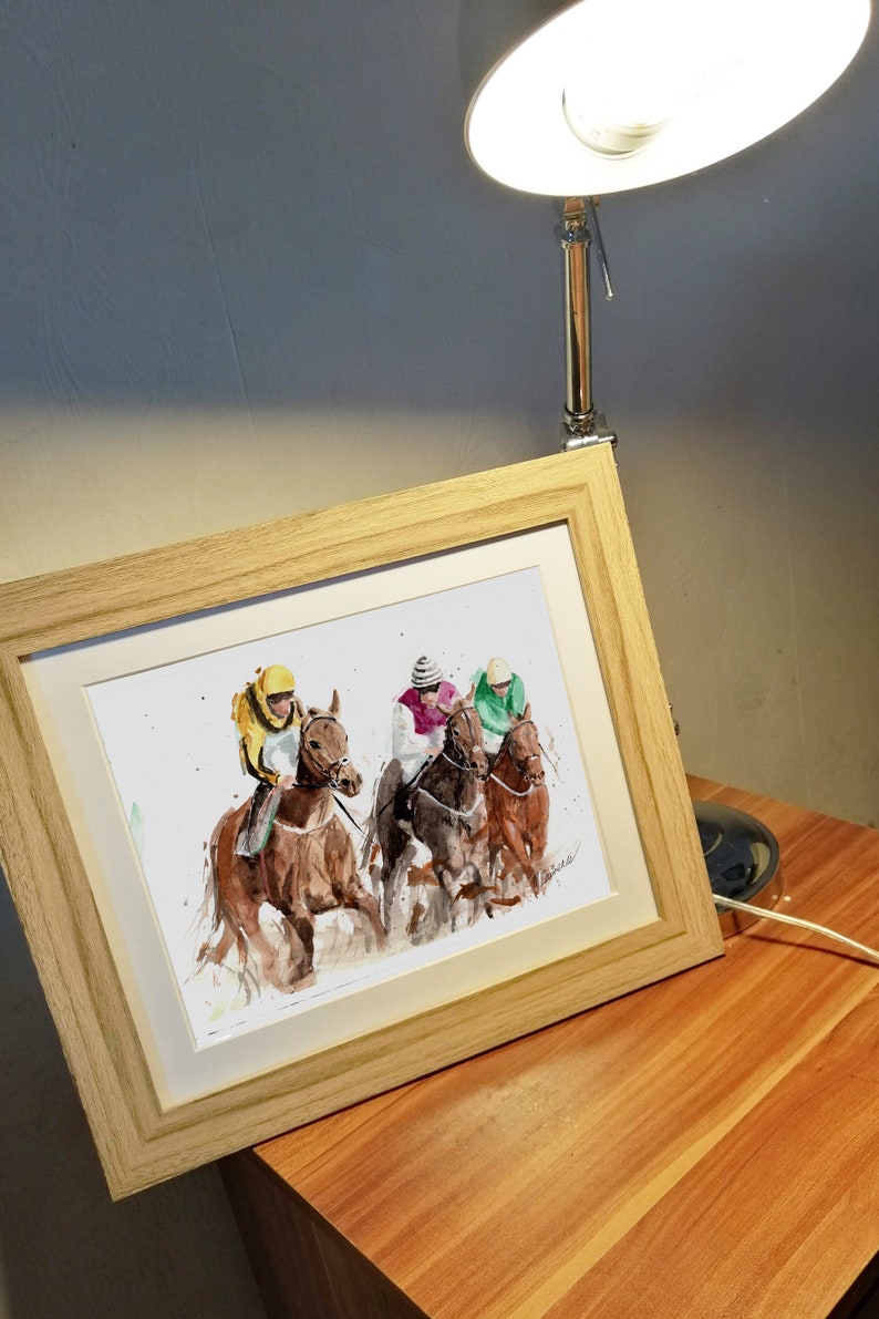 Race to the Finish Racing Print. Jockey Racing Poster. Gifts For Him. Hand Painted Art. birthday gift
