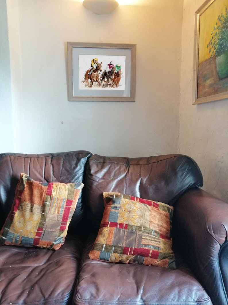 Race to the Finish Racing Print. Jockey Racing Poster. Gifts For Him. Hand Painted Art. birthday gift