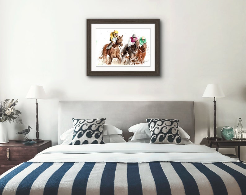 Race to the Finish Racing Print. Jockey Racing Poster. Gifts For Him. Hand Painted Art. birthday gift