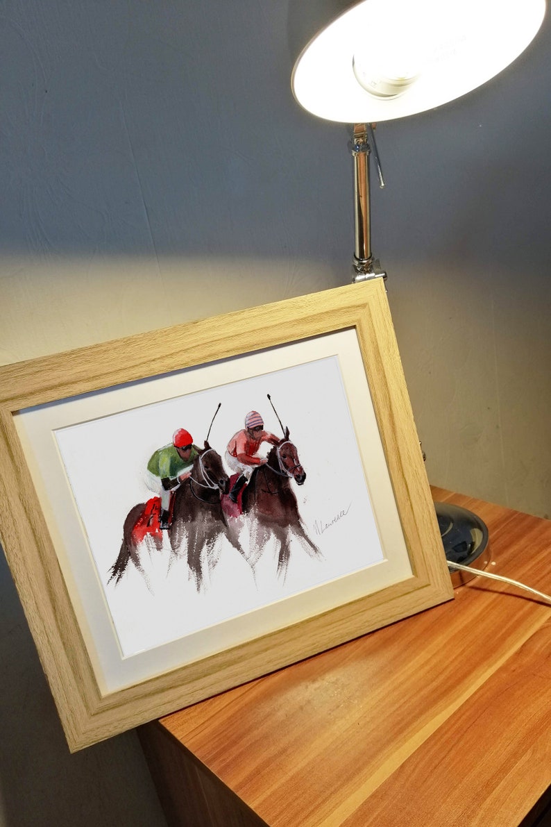 Gallop Racing Print. Jockey Racing Poster. Gifts For Him. Hand Painted Art. birthday gift