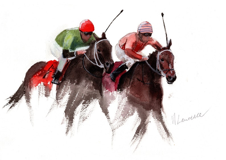Gallop Racing Print. Jockey Racing Poster. Gifts For Him. Hand Painted Art. birthday gift