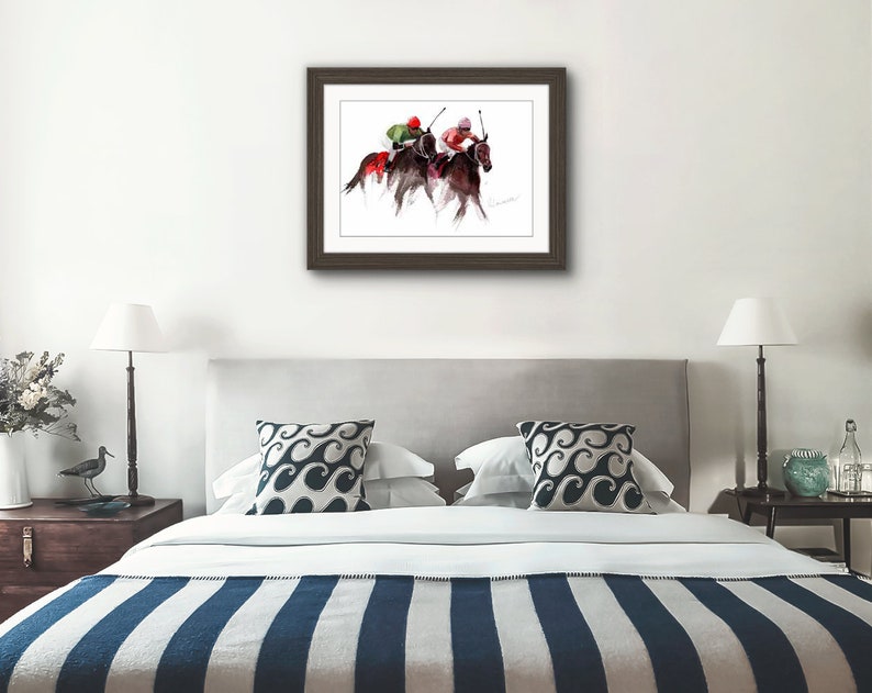 Gallop Racing Print. Jockey Racing Poster. Gifts For Him. Hand Painted Art. birthday gift