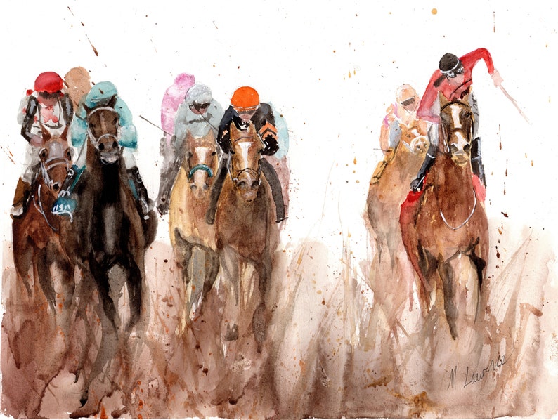Derby Racing Print. Jockey Racing Poster. Gifts For Him. Hand Painted Art. birthday gift