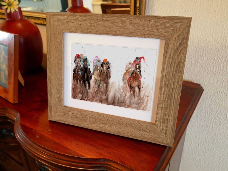 Derby Racing Print. Jockey Racing Poster. Gifts For Him. Hand Painted Art. birthday gift