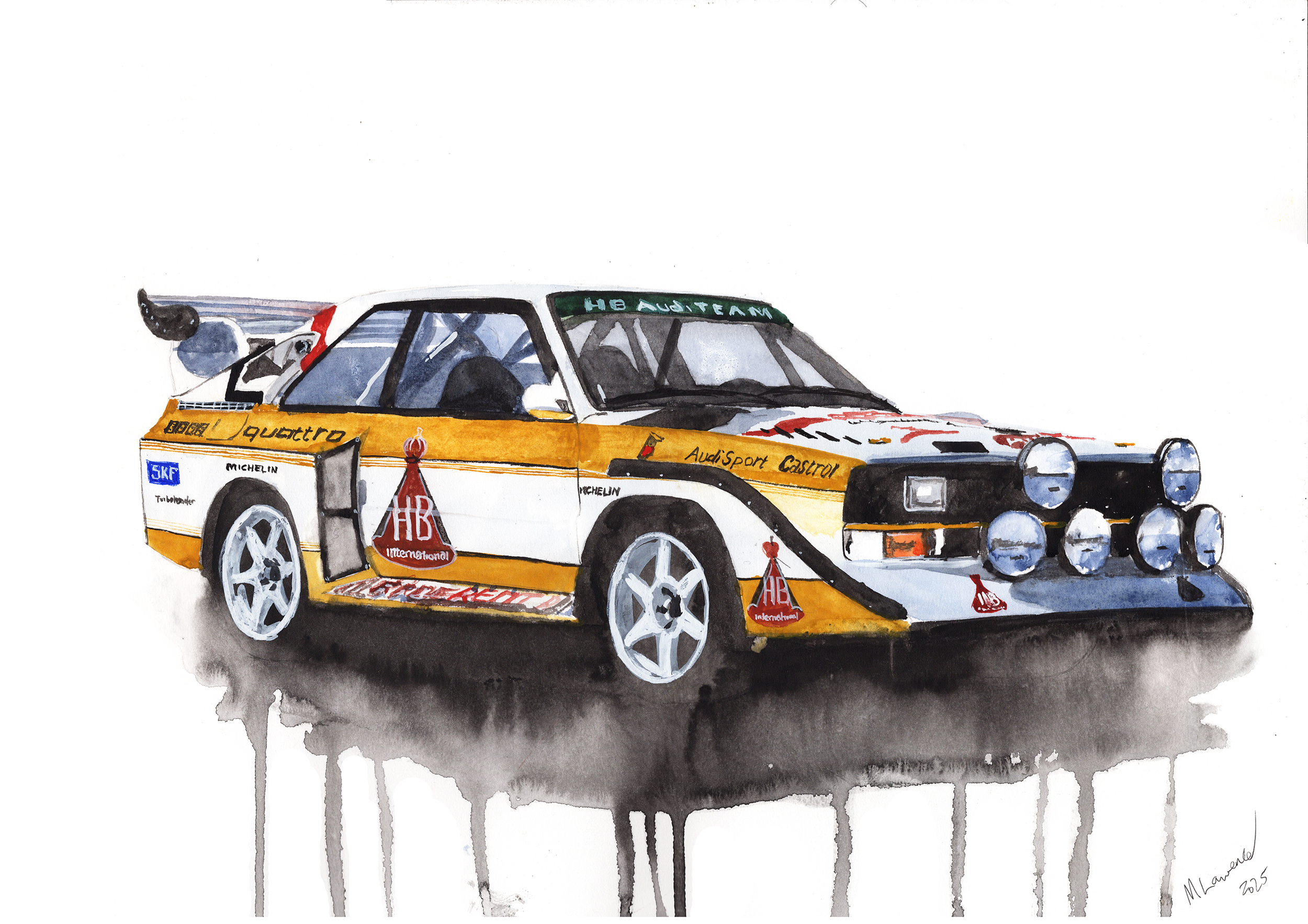 Audi Quattro Print. Audi Quattro Poster. Gifts For Him. Hand Painted Art. birthday gift