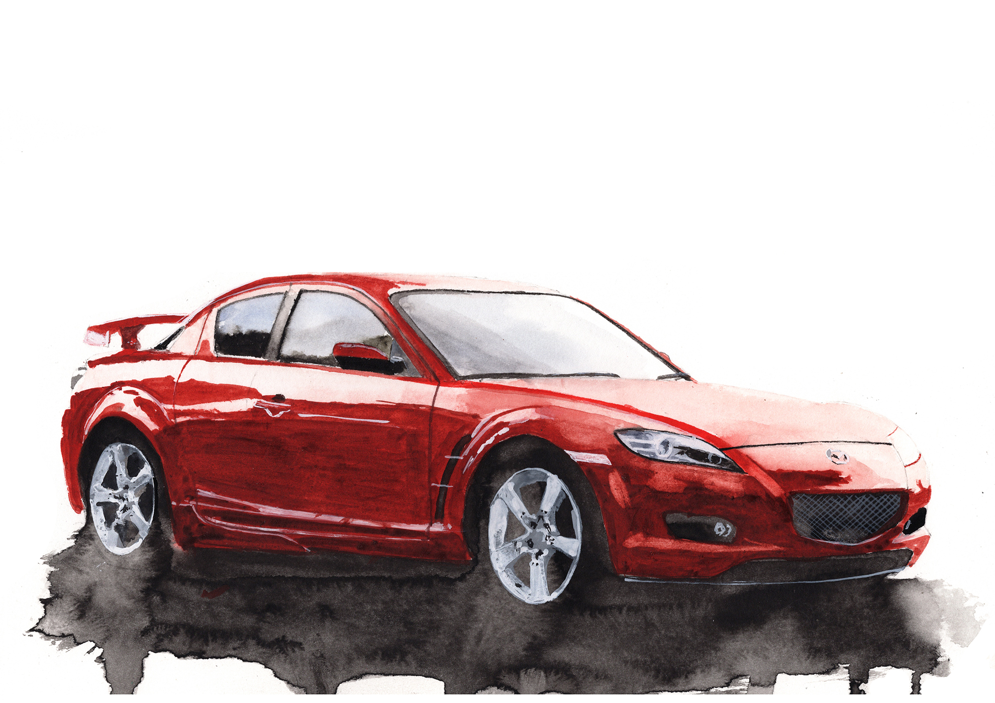 Mazda RX8 Print. Mazda RX8 Poster. Gifts For Him. Hand Painted Art. birthday gift