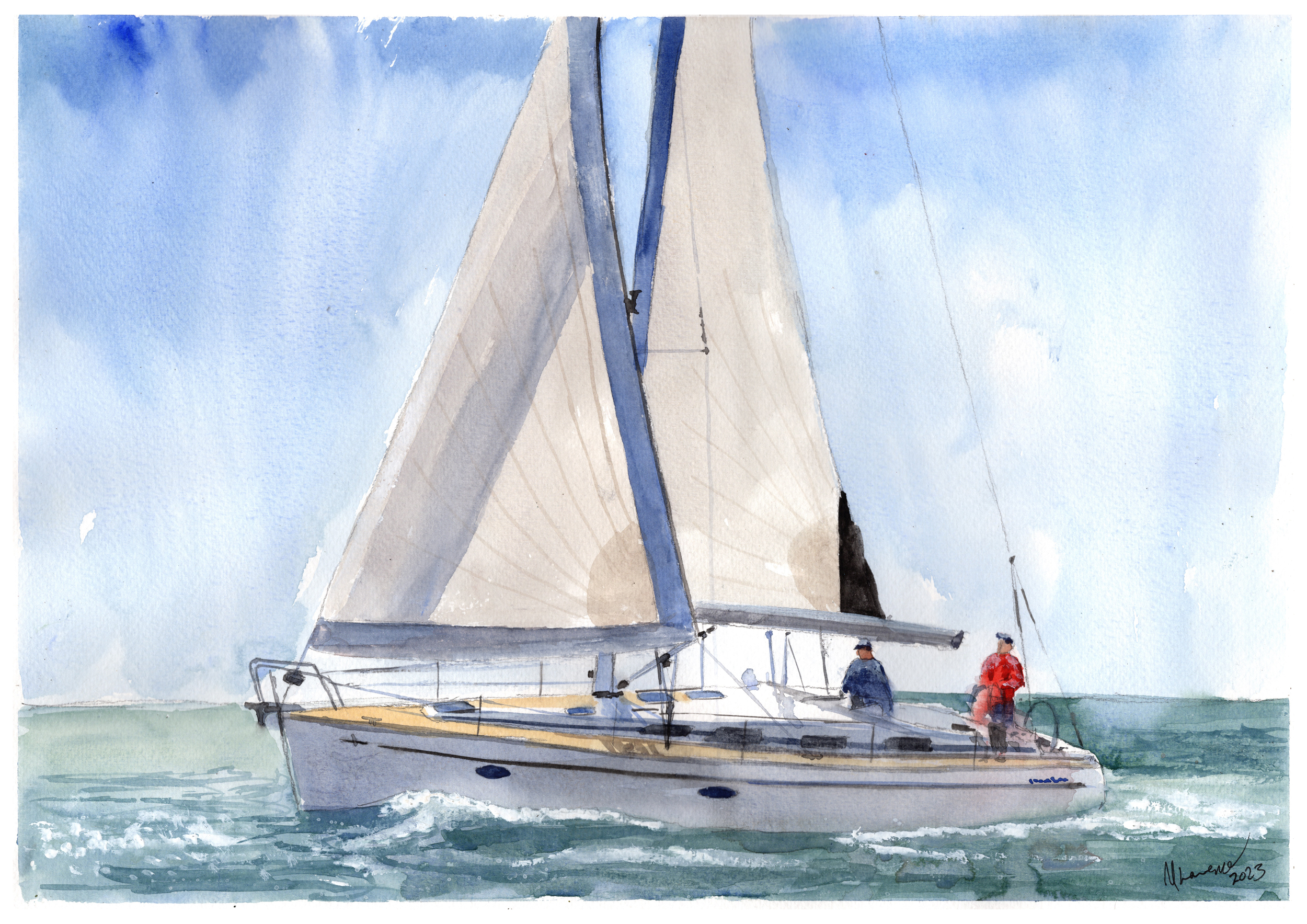 Bavaria Yacht Print. Bavaria Poster. Gifts For Him. Hand Painted Art. birthday gift
