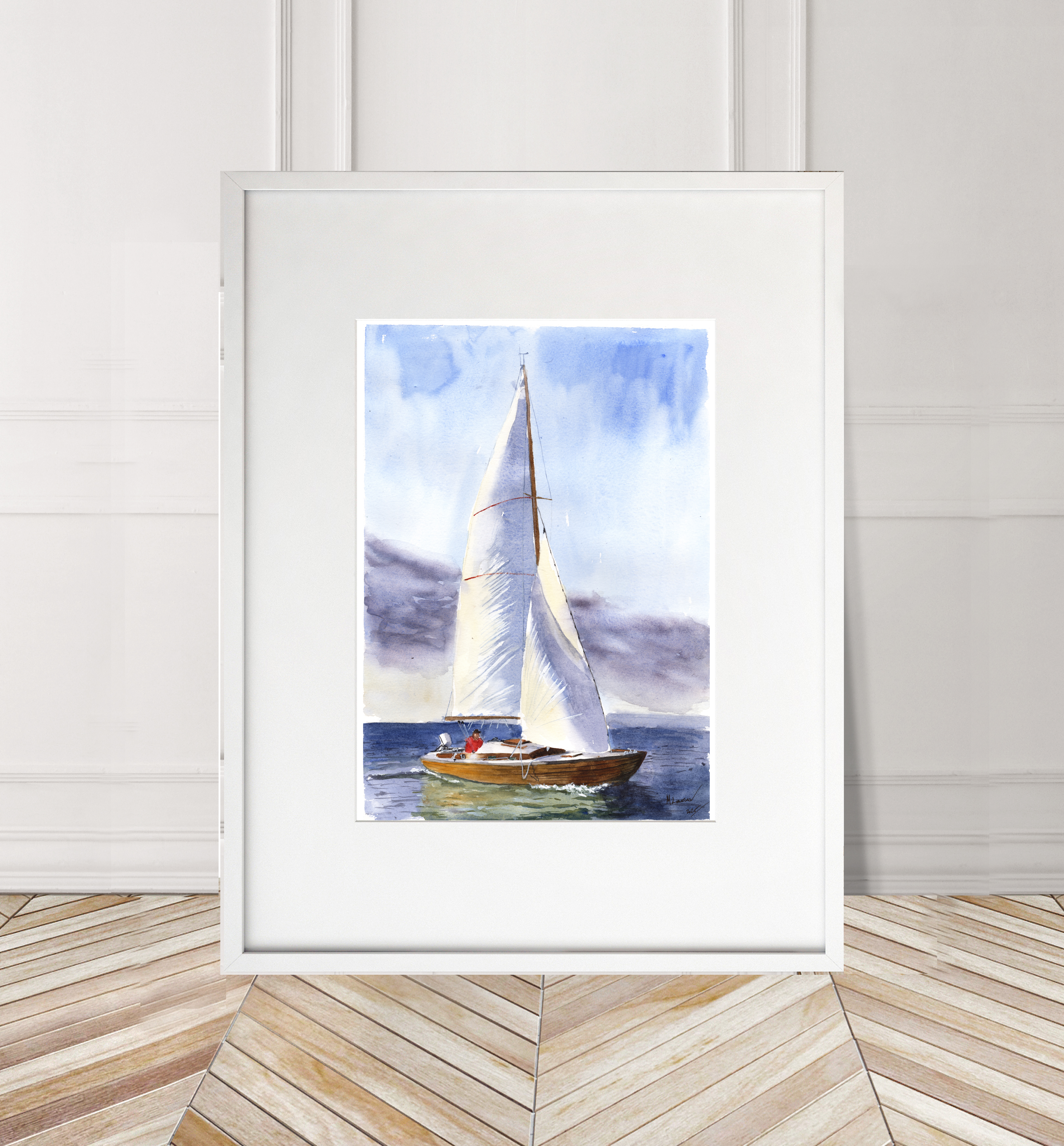 Folkeboot Yacht Print. Folkeboot Poster. Gifts For Him. Hand Painted Art. birthday gift