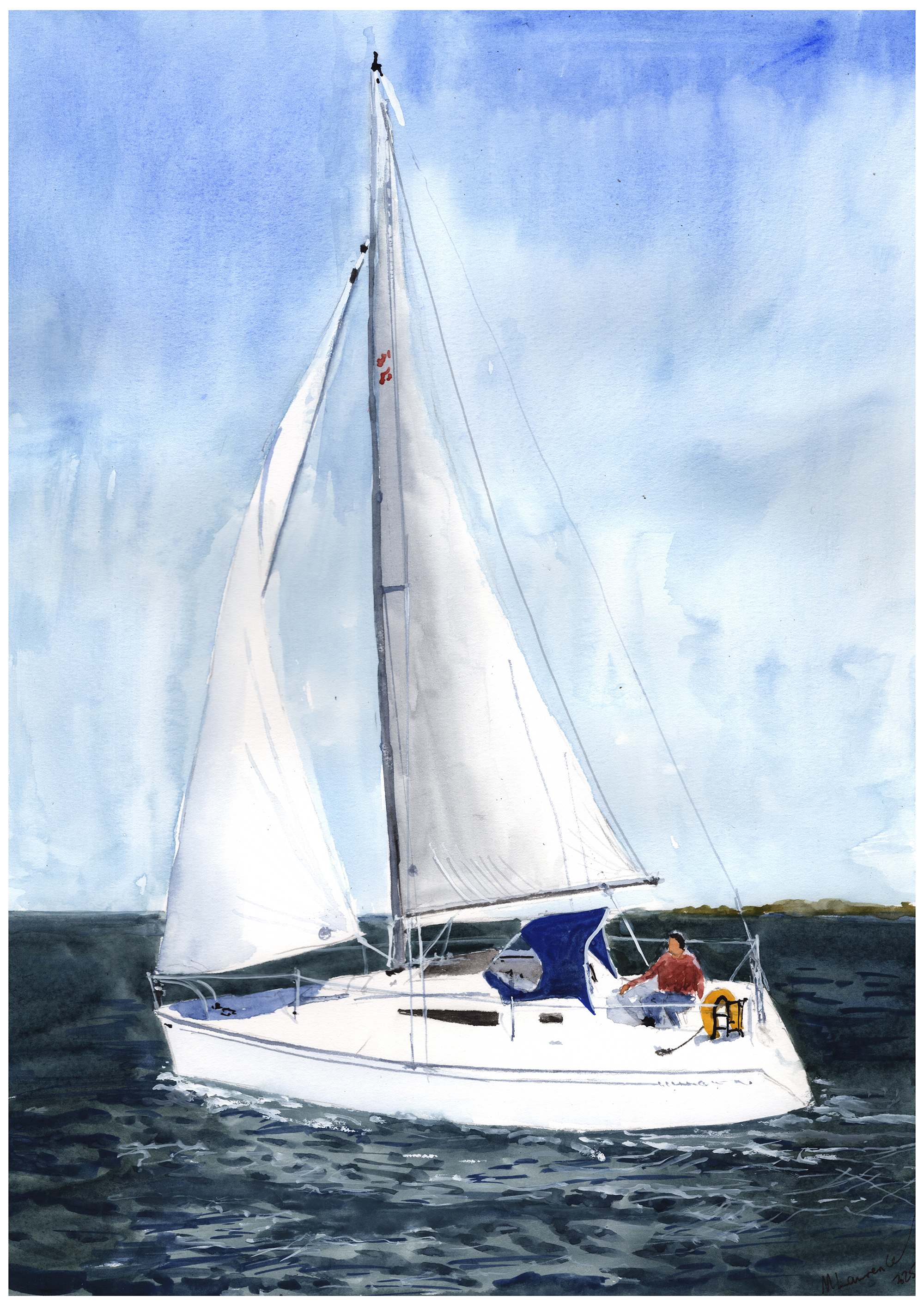 Jeanneau 24 Yacht Print. Jeanneau 24 Poster. Gifts For Him. Hand Painted Art. birthday gift