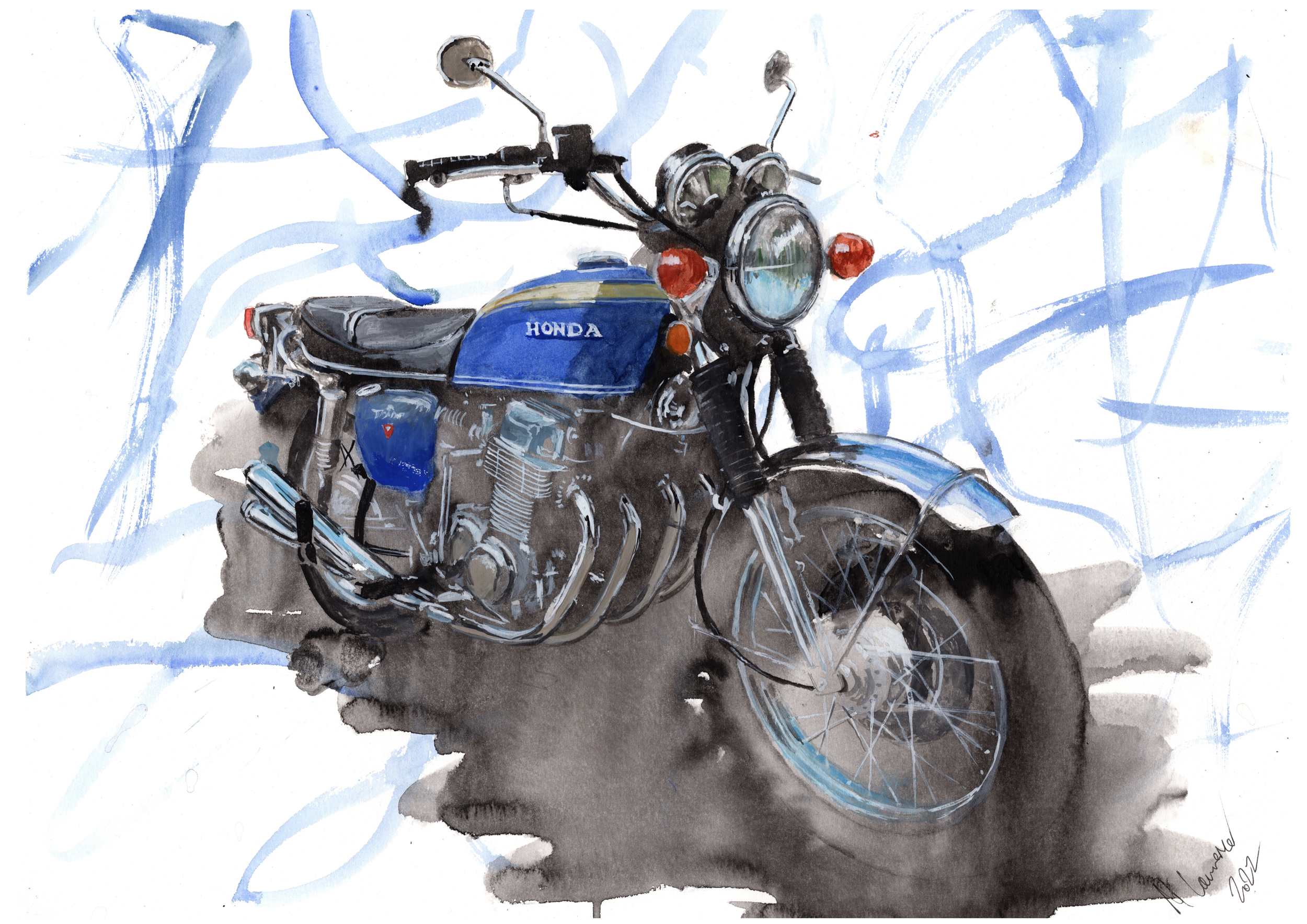 Honda CB750 Print. Honda CB750 Poster. Gifts For Him. Hand Painted Art. birthday gift