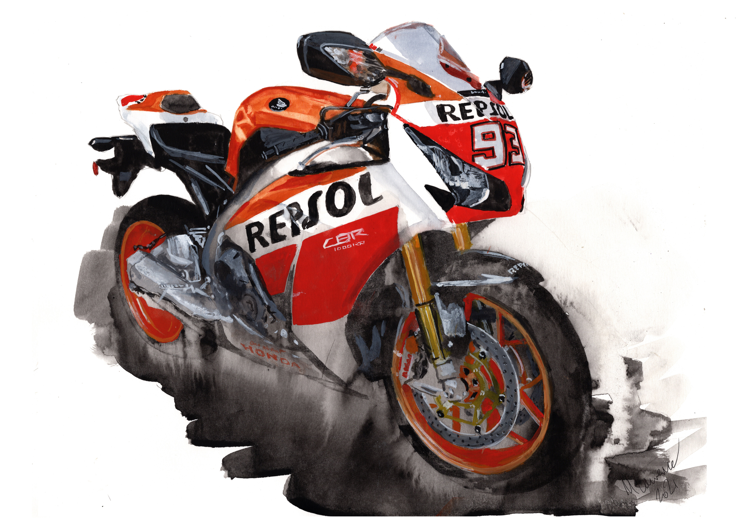 Honda CBR1000RR Print. Honda CBR1000RR Poster. Gifts For Him. Hand Painted Art. birthday gift