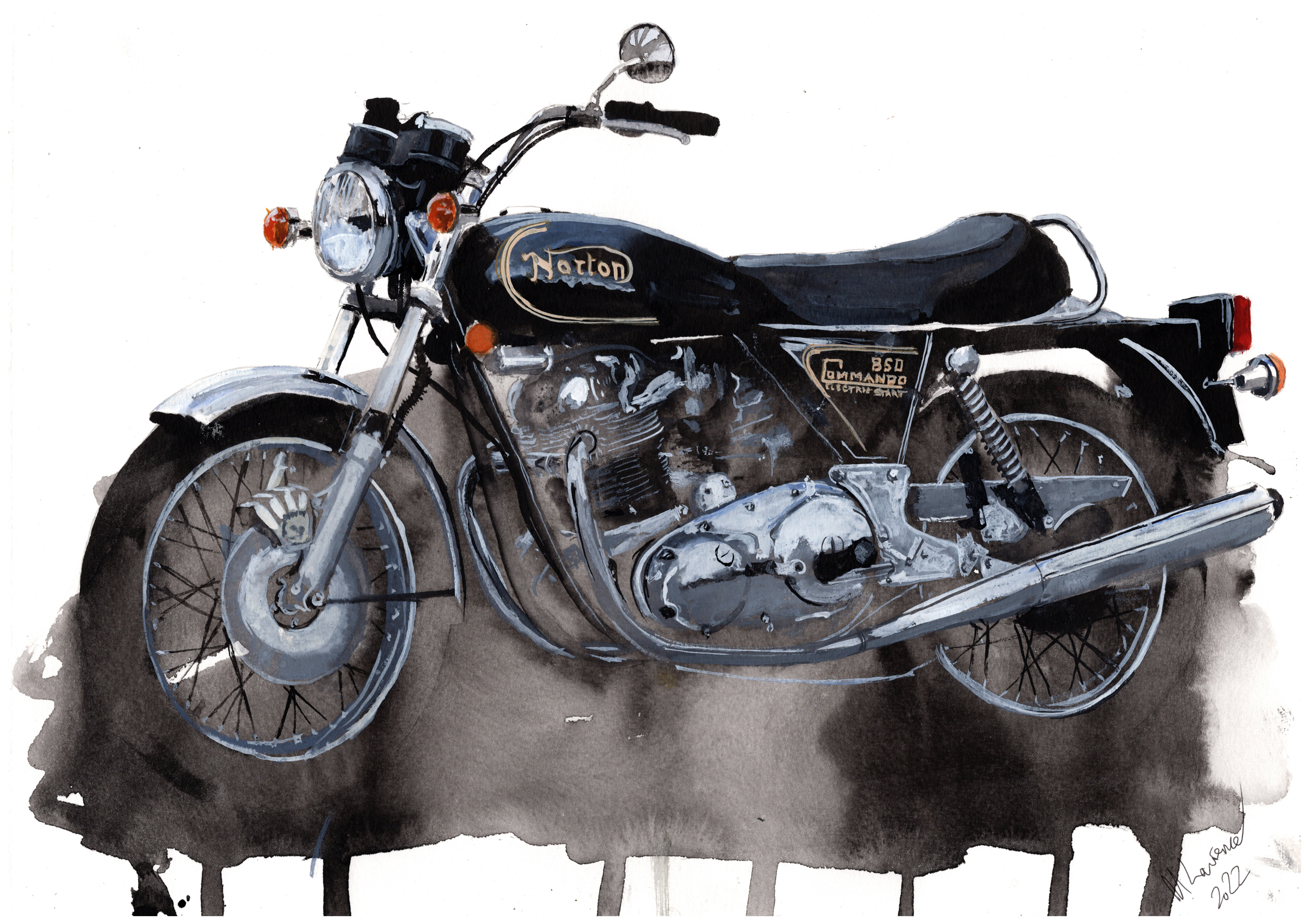 Norton Commando Print. Norton Commando Poster. Gifts For Him. Hand Painted Art. birthday gift