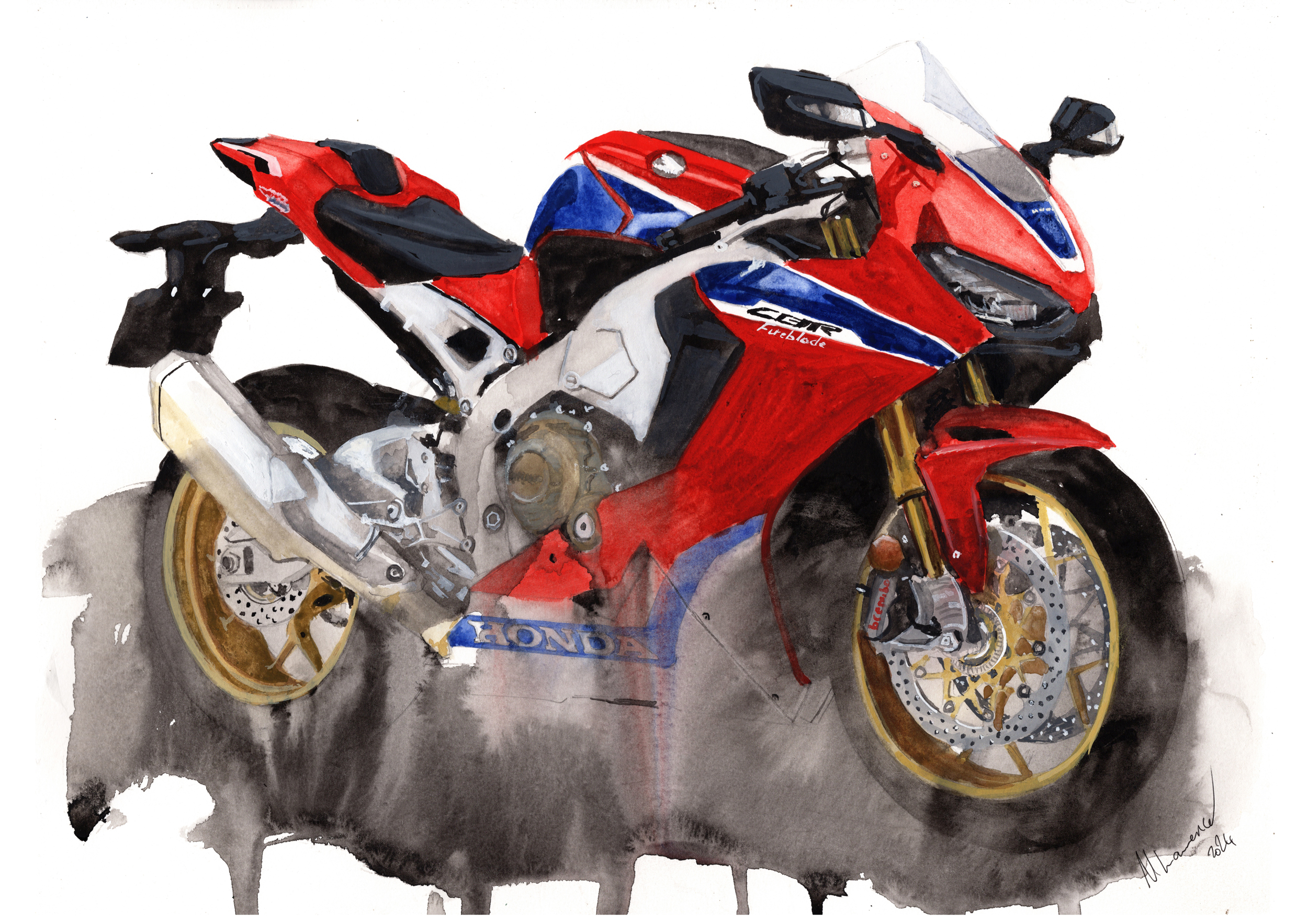 Honda Fireblade Print. Honda Fireblade Poster. Gifts For Him. Hand Painted Art. birthday gift