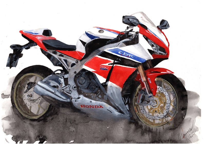 Honda Fireblade Print. Honda Fireblade Poster. Gifts For Him. Hand Painted Art. birthday gift