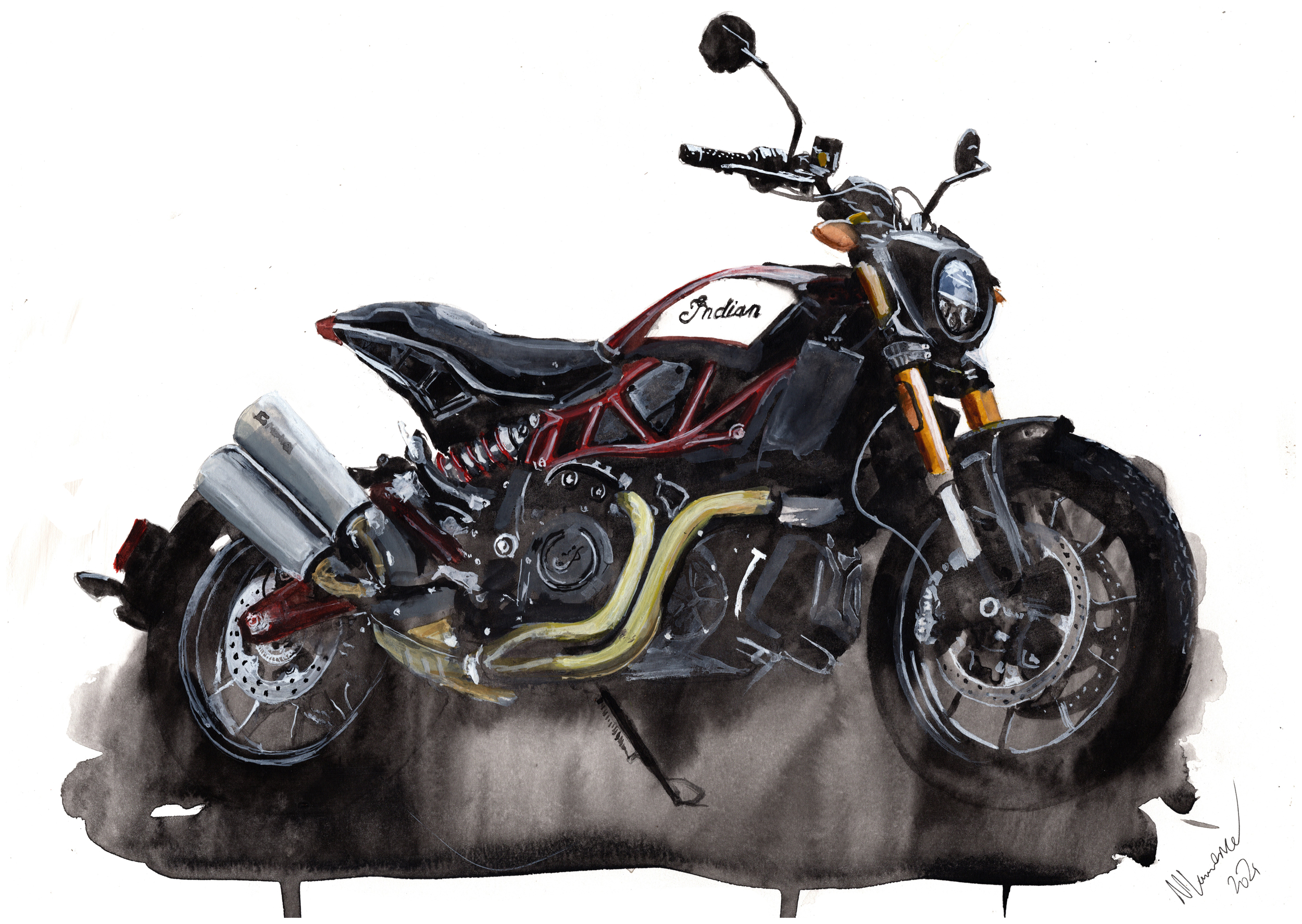 Indian FTR1200 Print. Indian FTR1200 Poster. Gifts For Him. Hand Painted Art. birthday gift