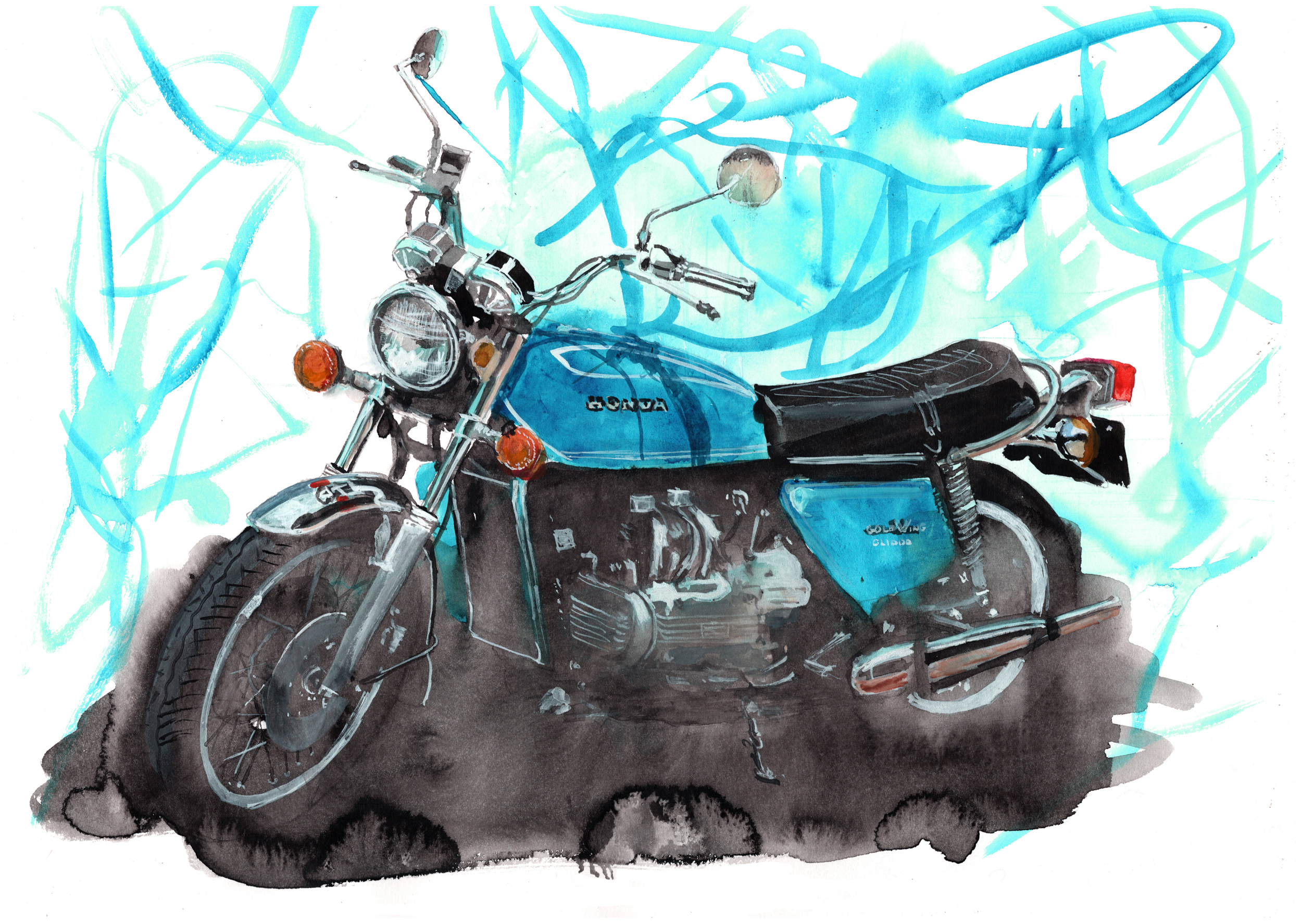 Honda Goldwing GL1000 Print. Goldwing Poster. Gifts For Him. Hand Painted Art. birthday gift